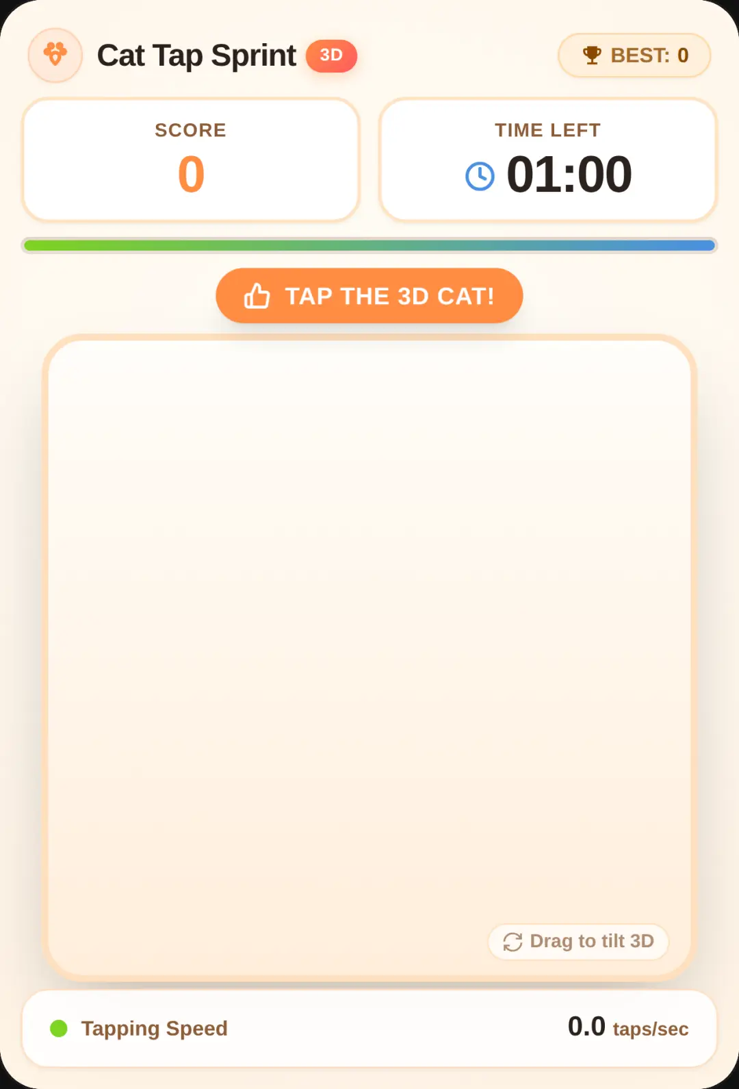 3D Cat Tap Sprint . Tap the cat as fast as you can in one cover