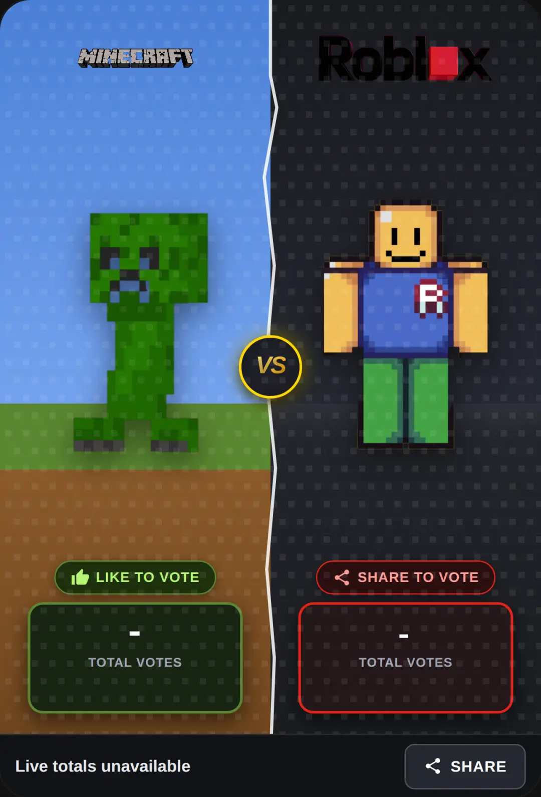 Minecraft vs Roblox - Live Battle Vote cover