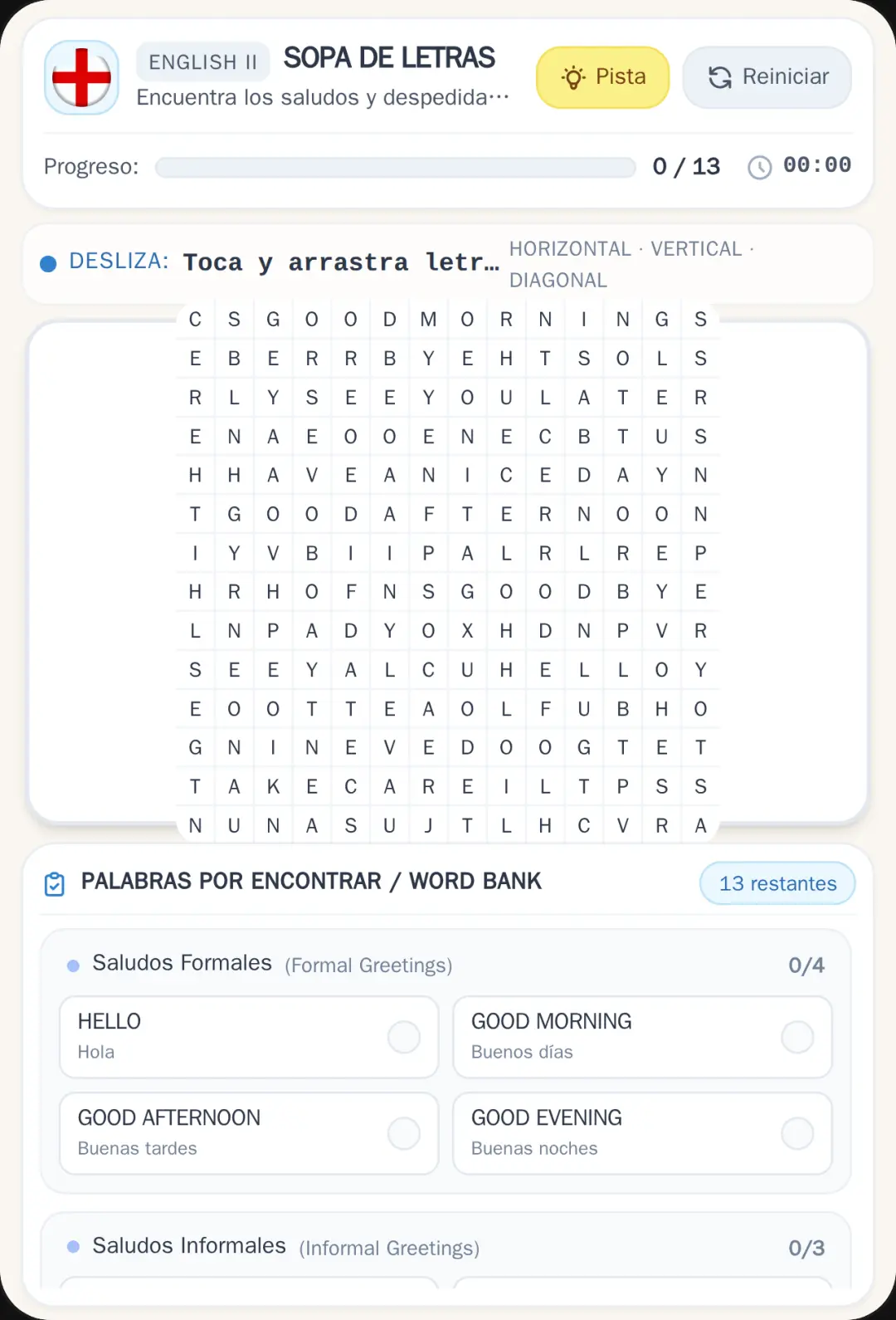 SOPA DE LETRAS · English Greetings & Farewells cover