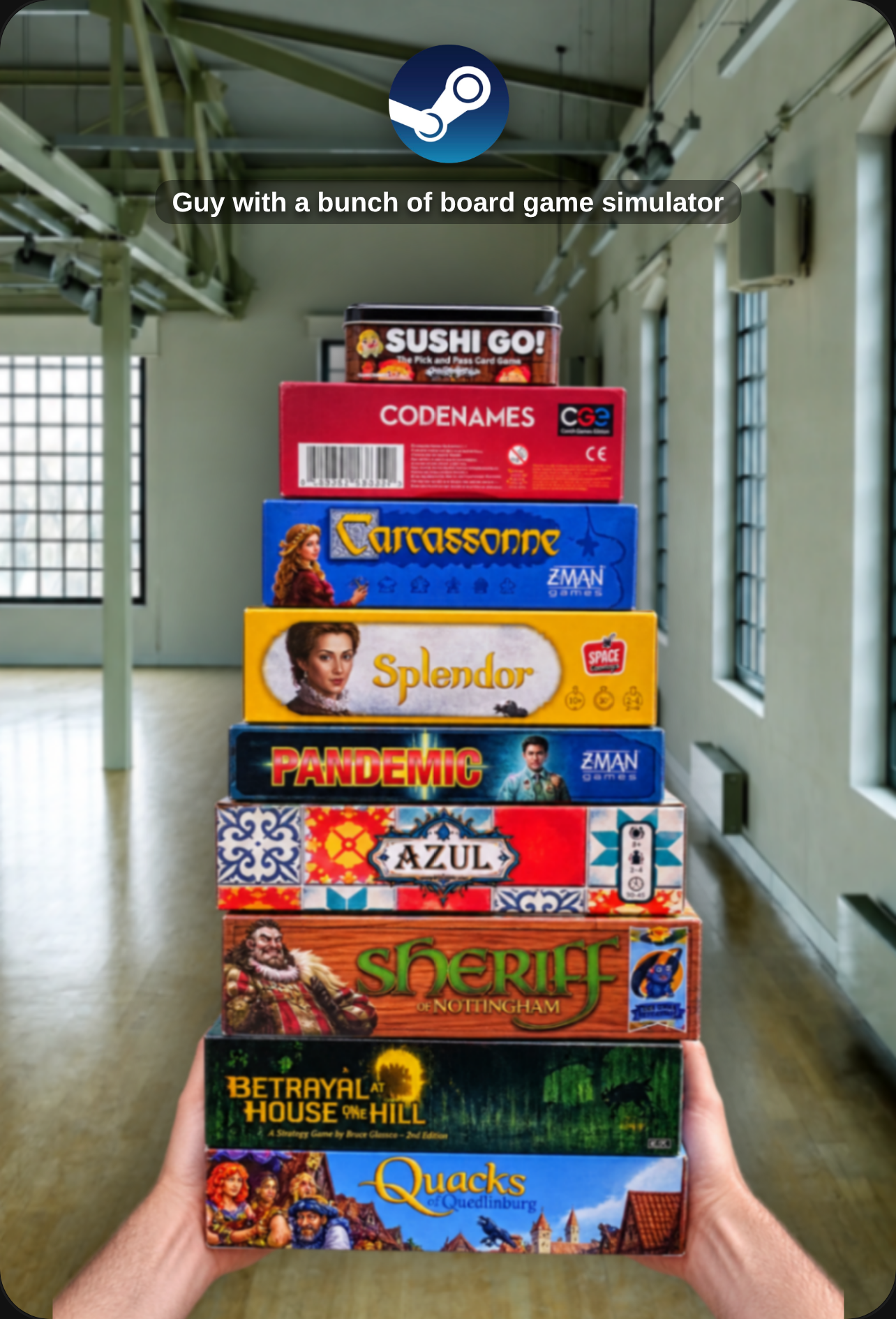 Guy with a bunch of board games simulator cover