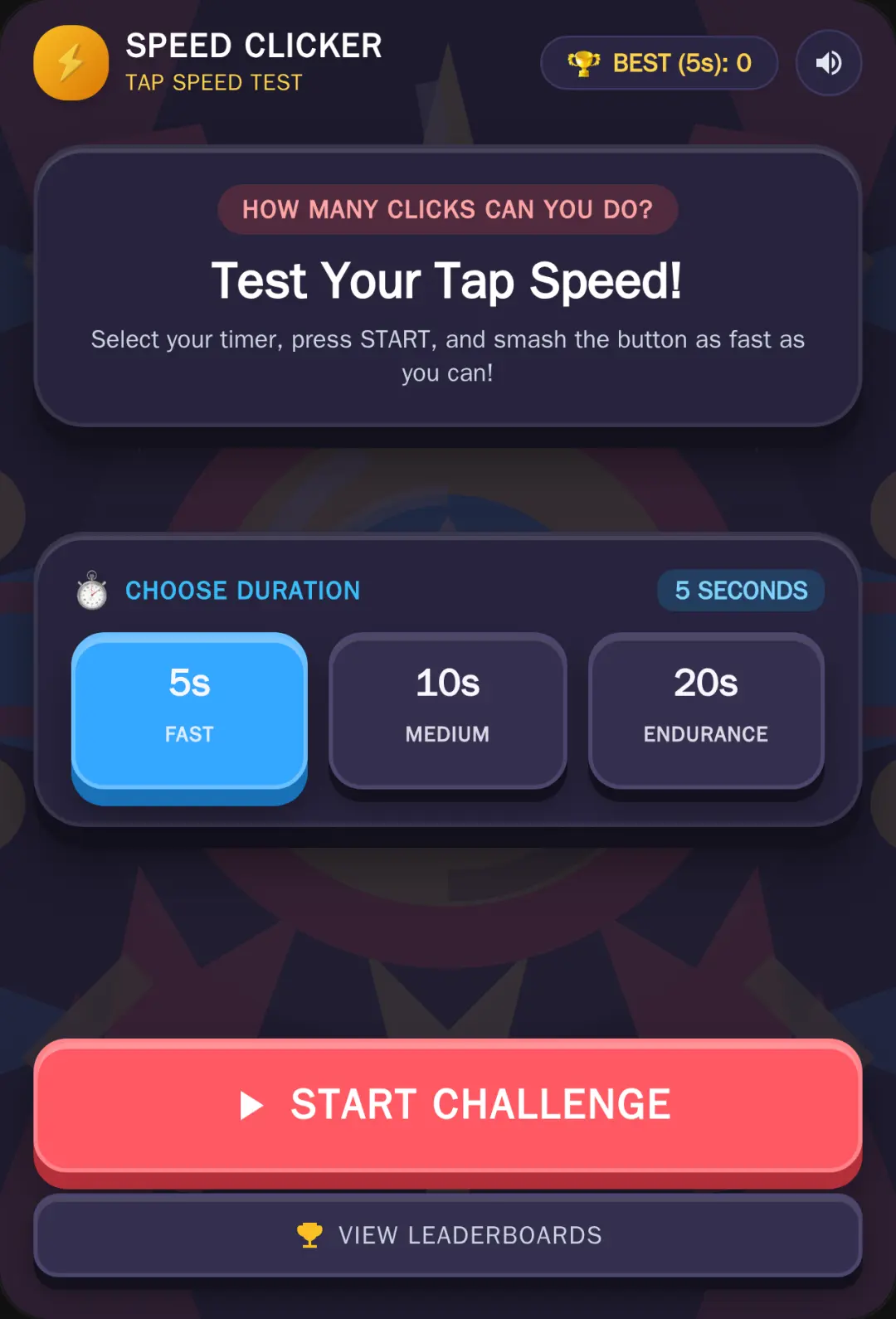 Speed Clicker - 5s, 10s, 20s Tap Challenge cover