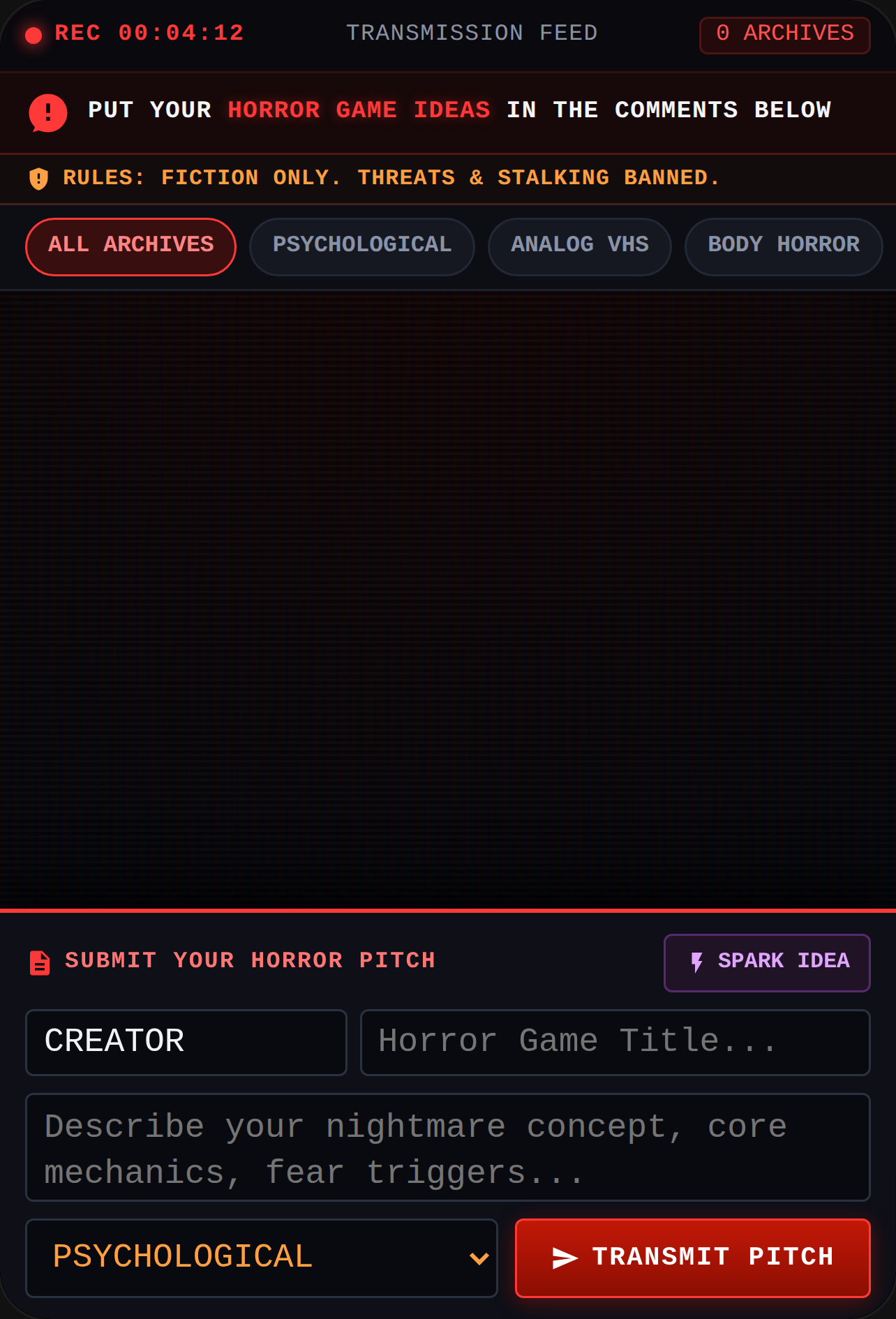 THE ARCHIVE // SUBMIT HORROR GAME IDEAS cover