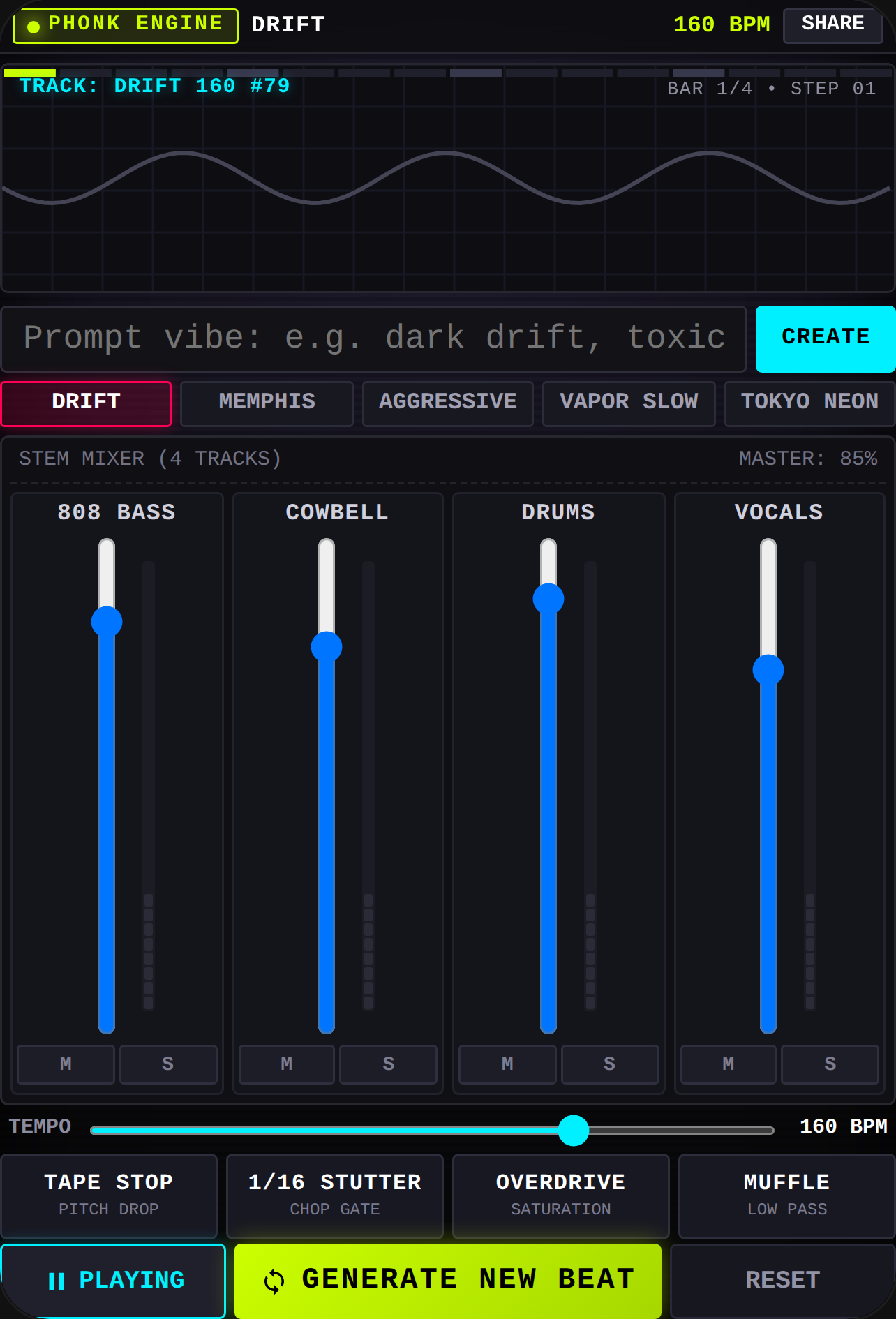PHONK LAB - Interactive Phonk Generator and Stem Mixer cover