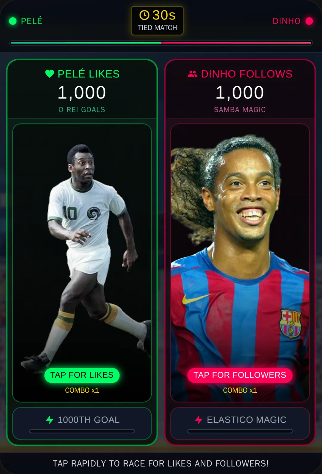 Pelé Likes vs Ronaldinho Followers - Stadium Race cover