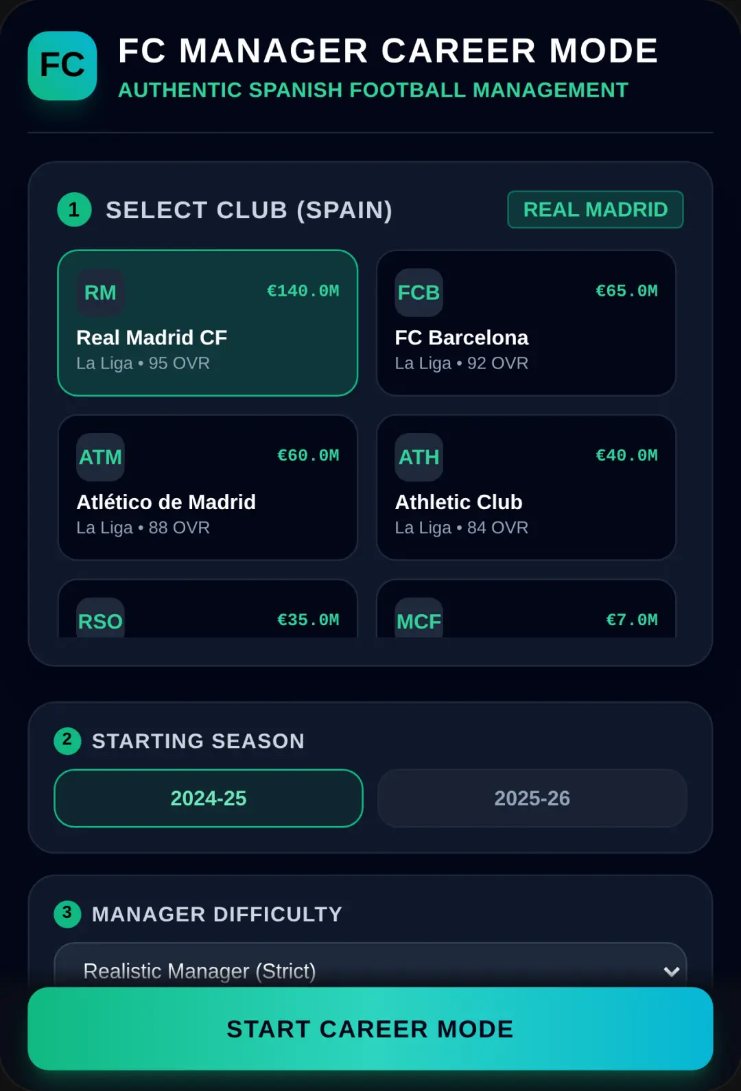 FC Manager Career Mode In Spain now cover