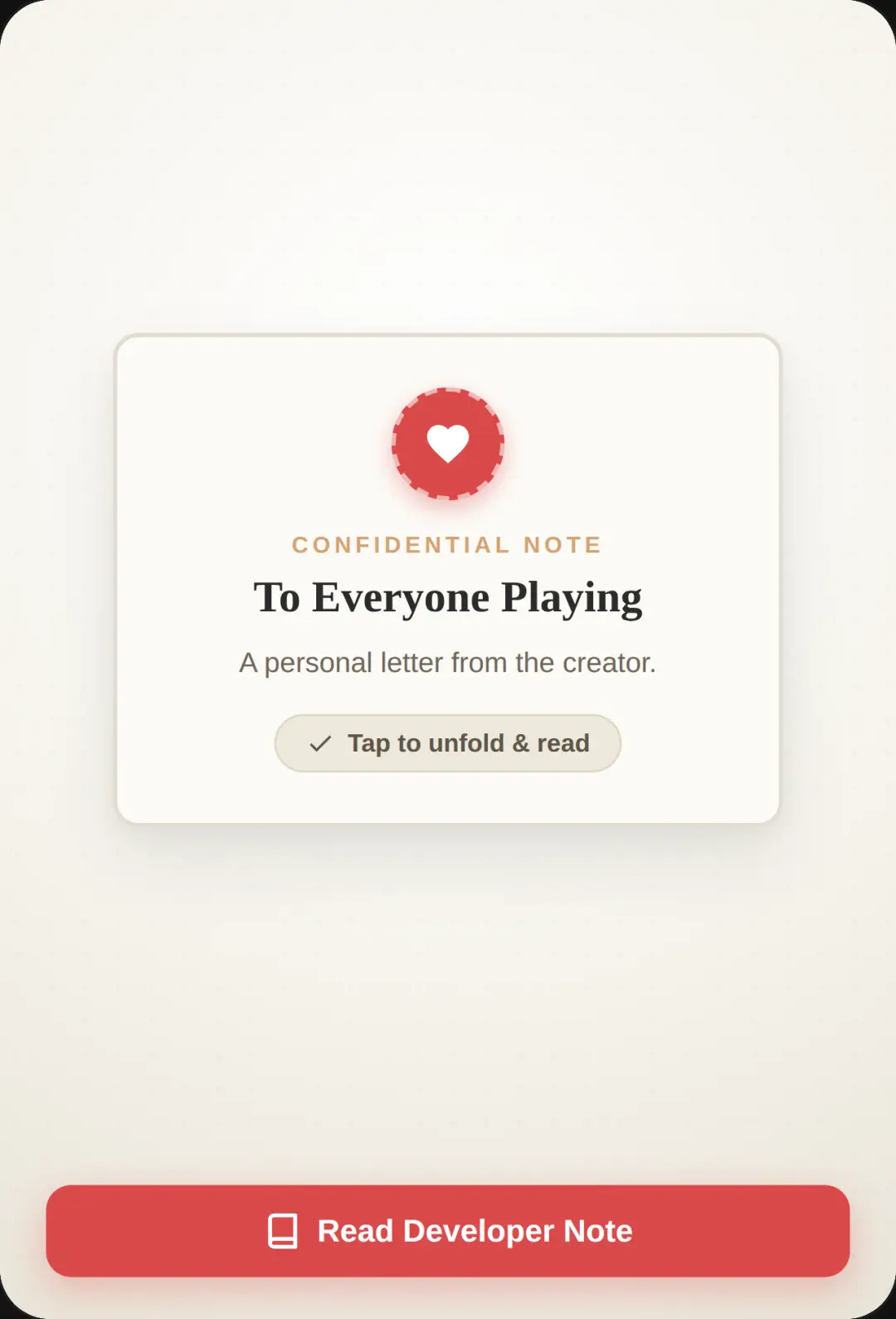 A Note From The Developer cover