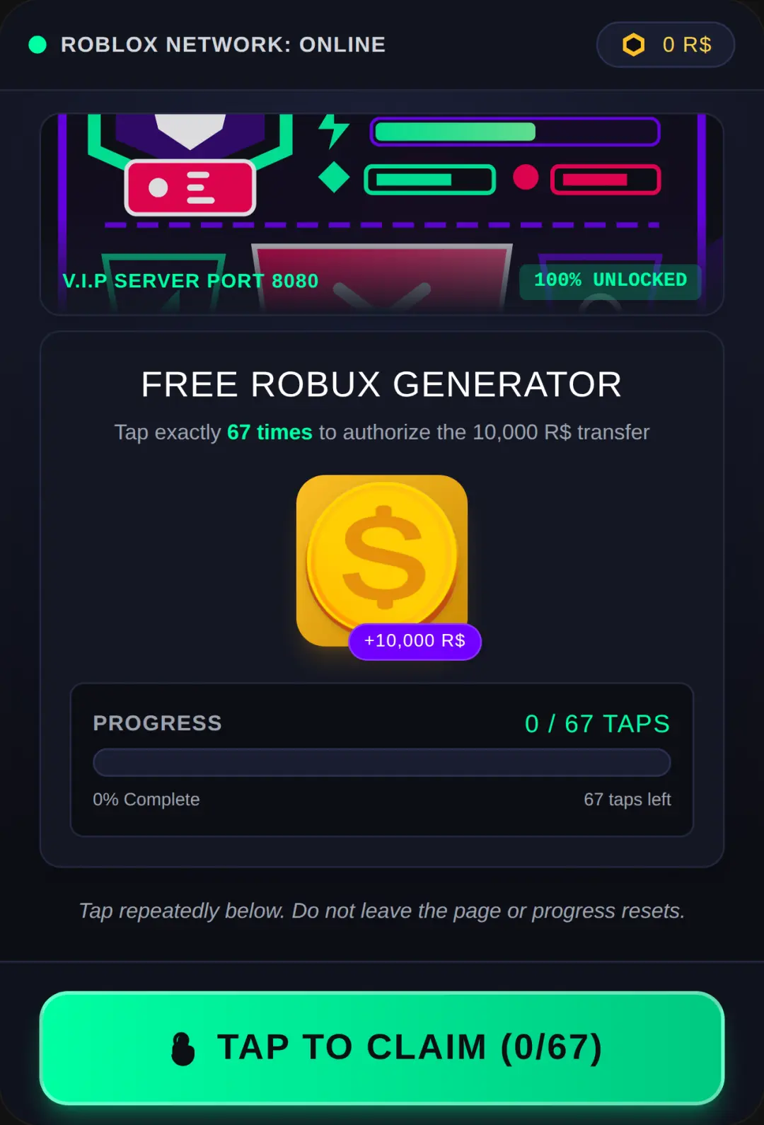 Free Robux not scam- Tap 67 cover