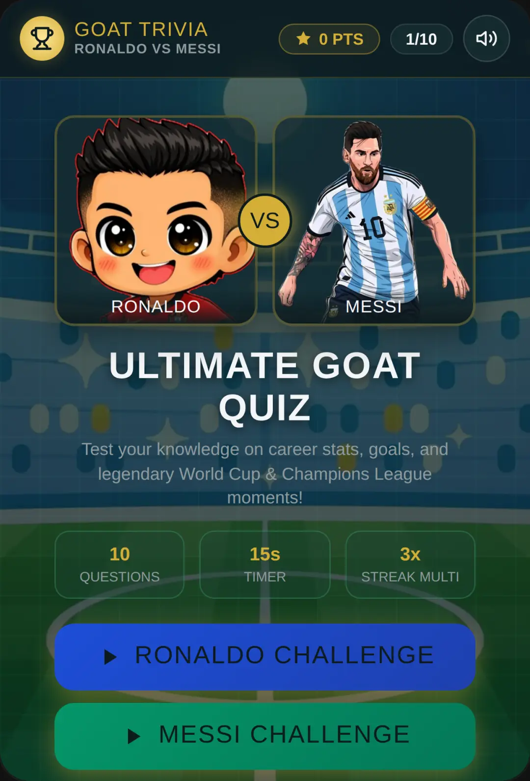 GOAT TRIVIA: Ronaldo vs Messi cover