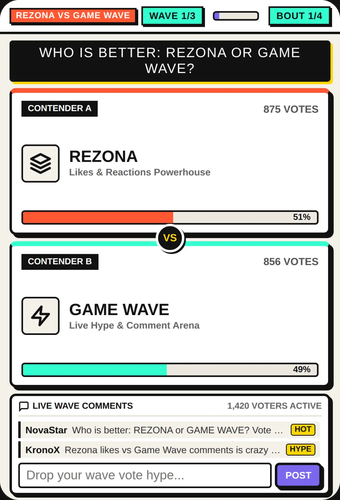 rezona versus game wave pick a choice and who is better cover