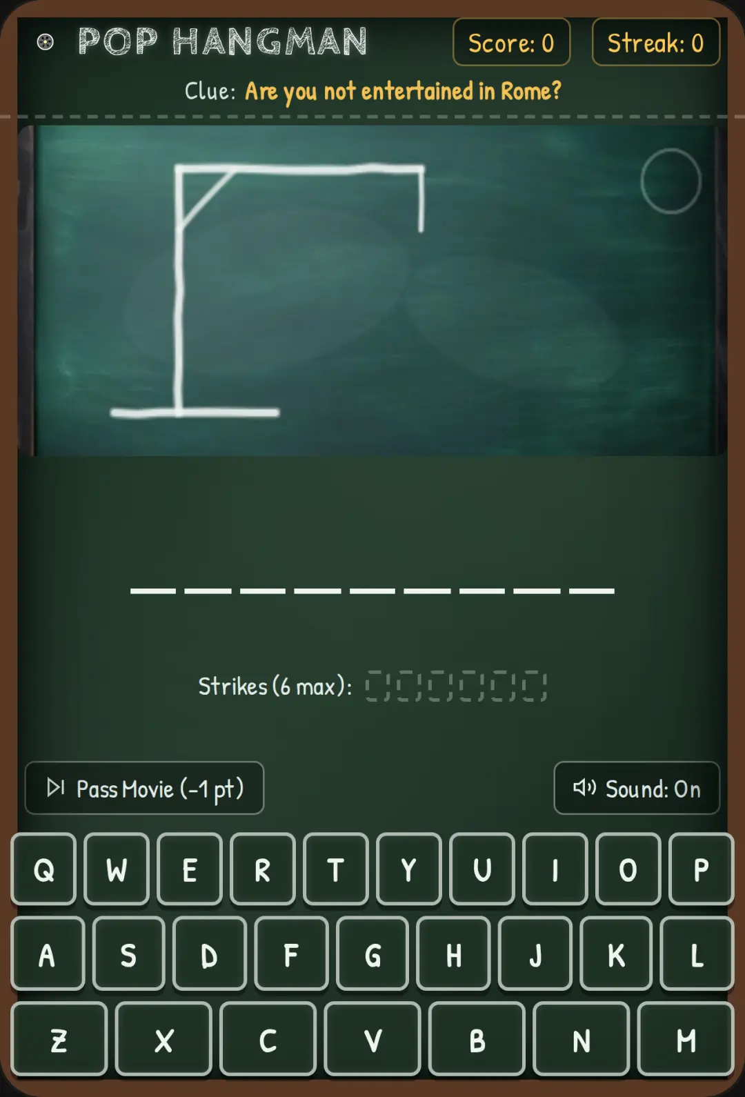 Chalkboard Hangman: Movies & Pop Culture cover