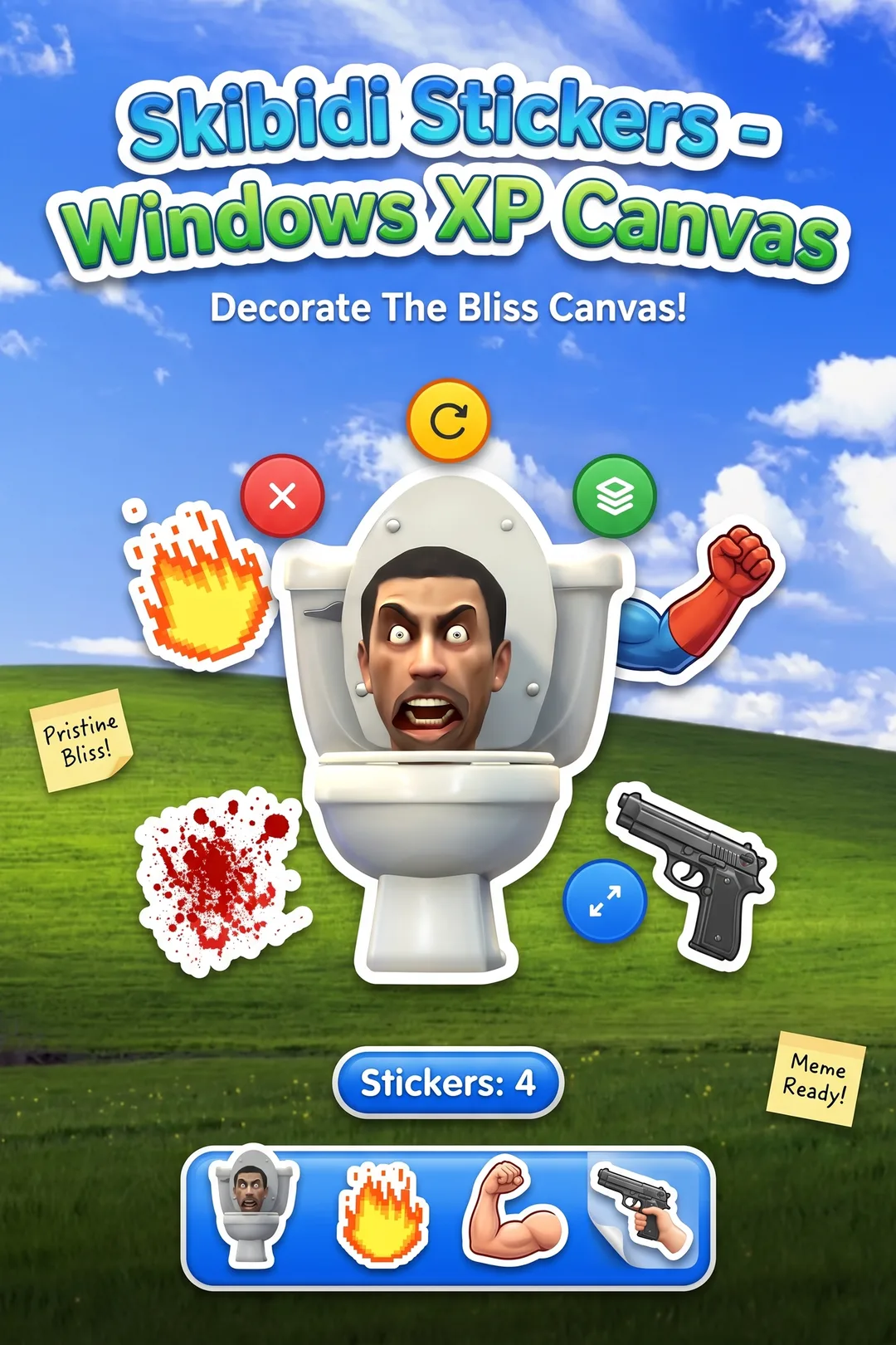 Skibidi Stickers - Windows XP Canvas