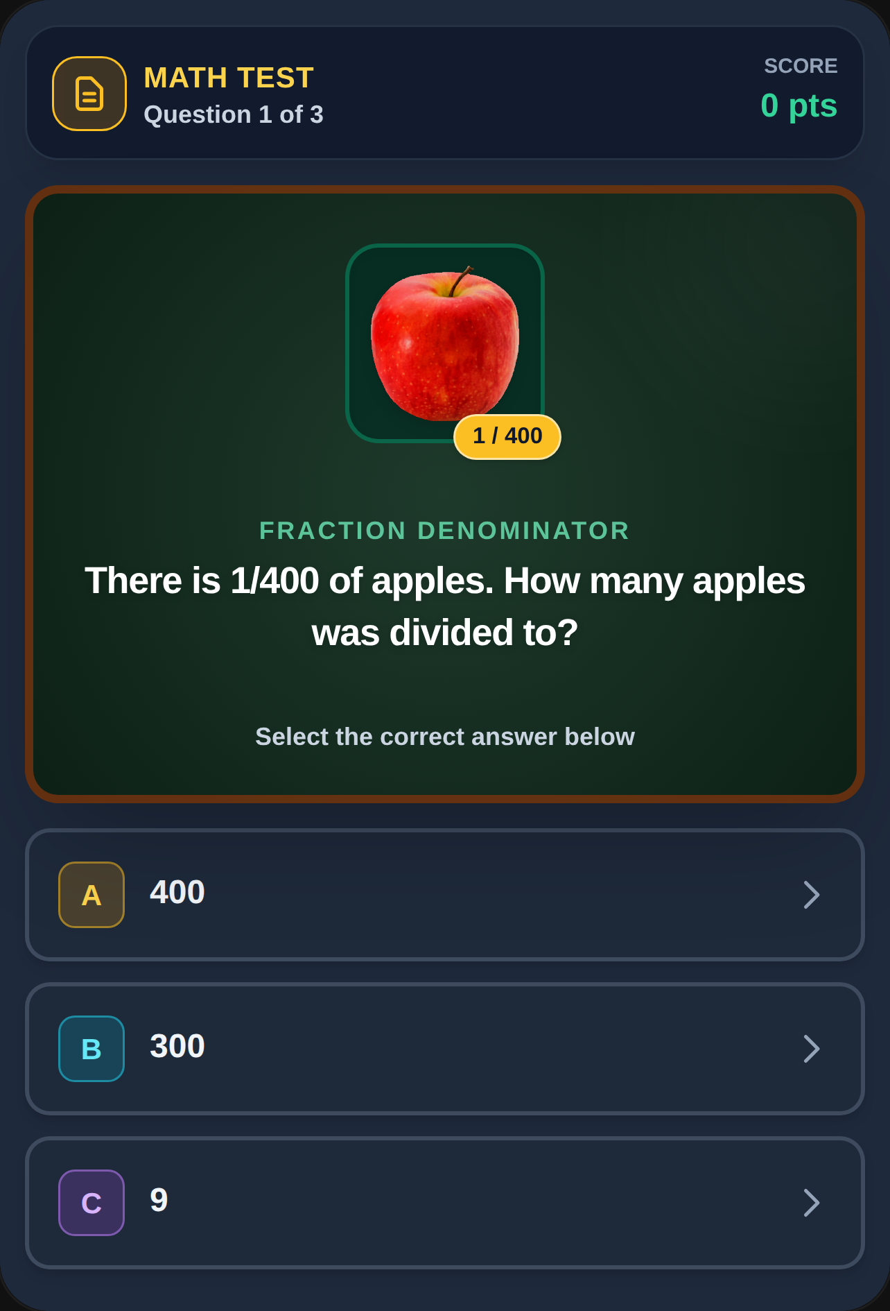 Math Test: The Apple Fraction wow cover