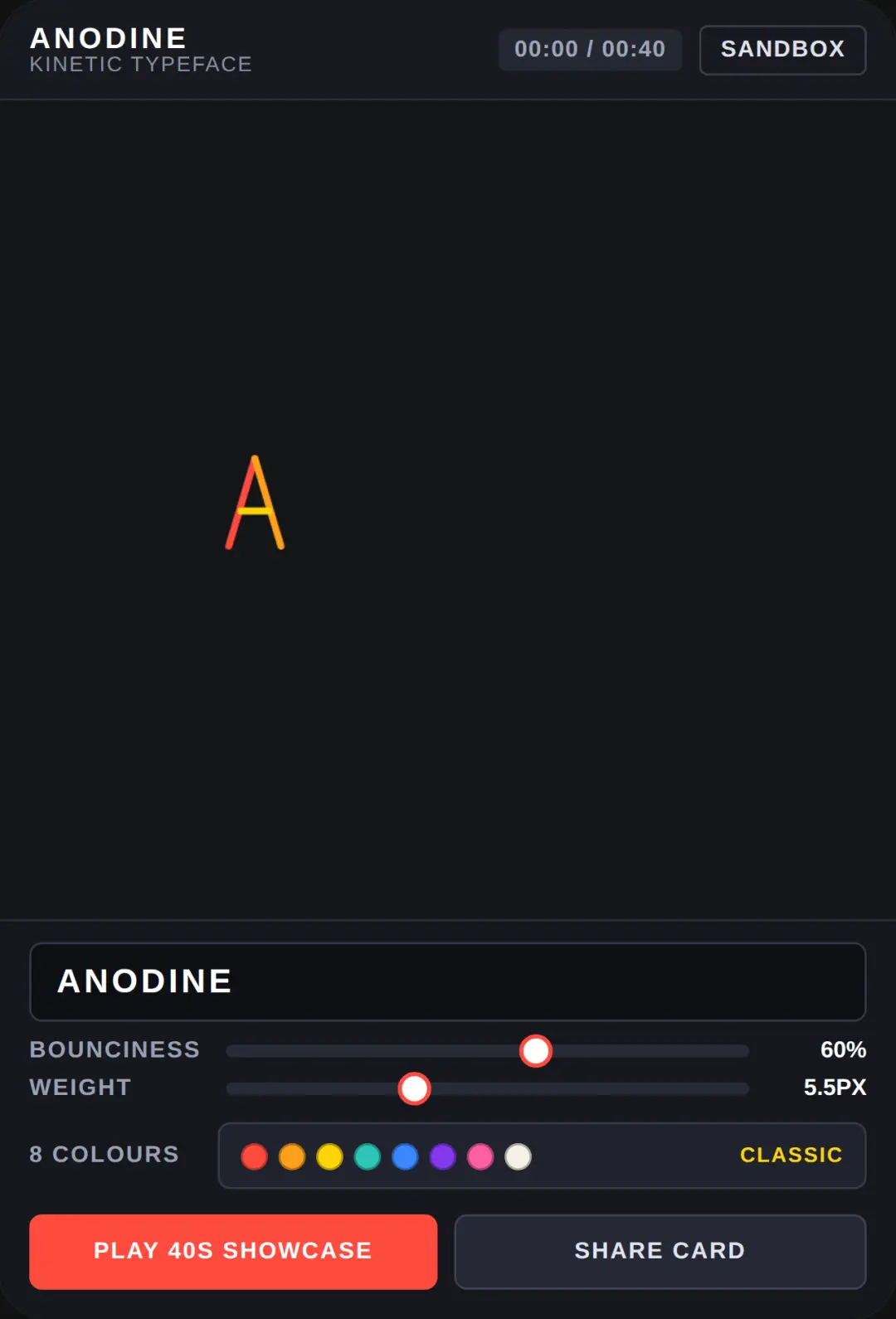 Anodine: Kinetic Typeface Specimen & Sandbox cover
