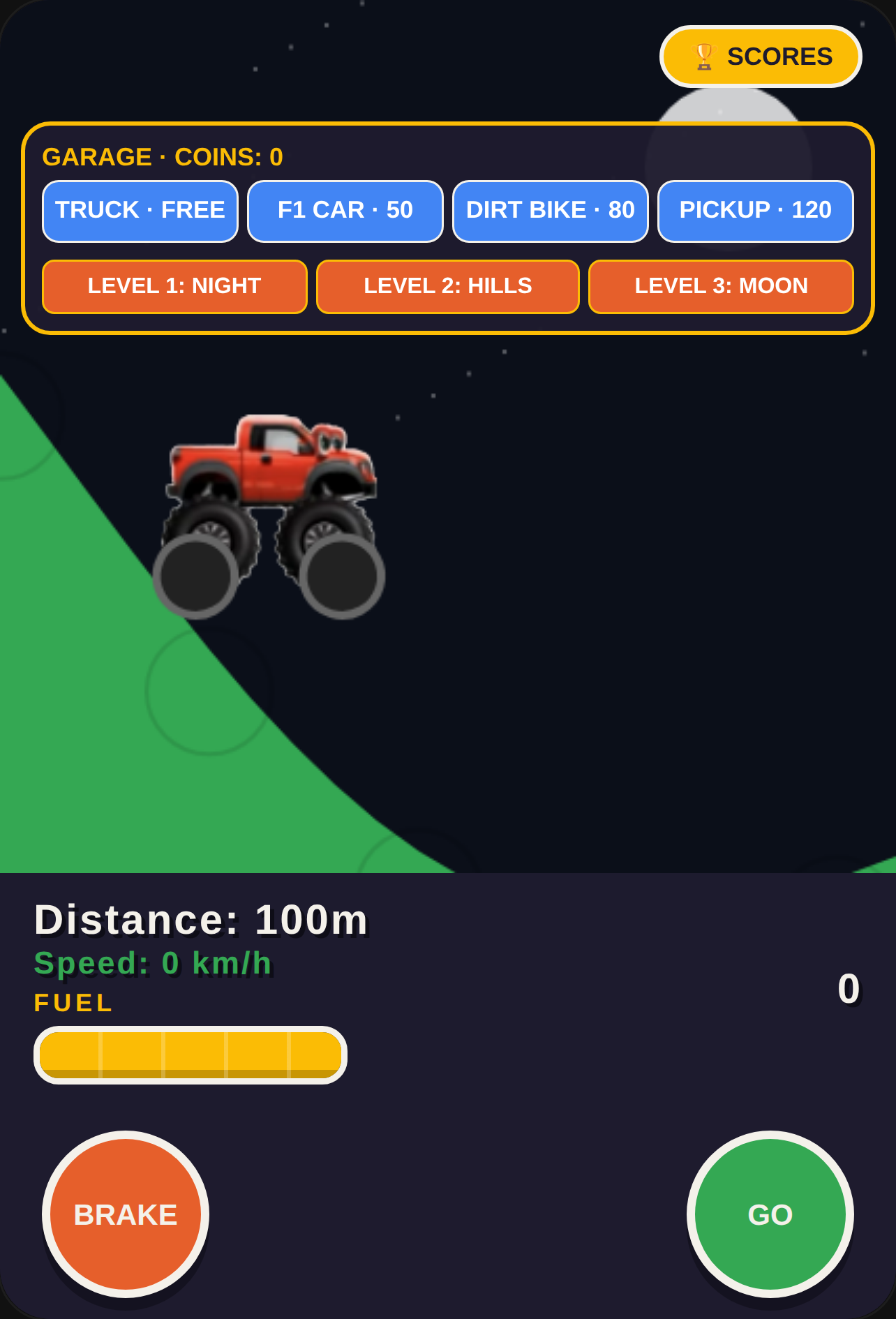 Hill Climb racing copy Collect money and buy car cover