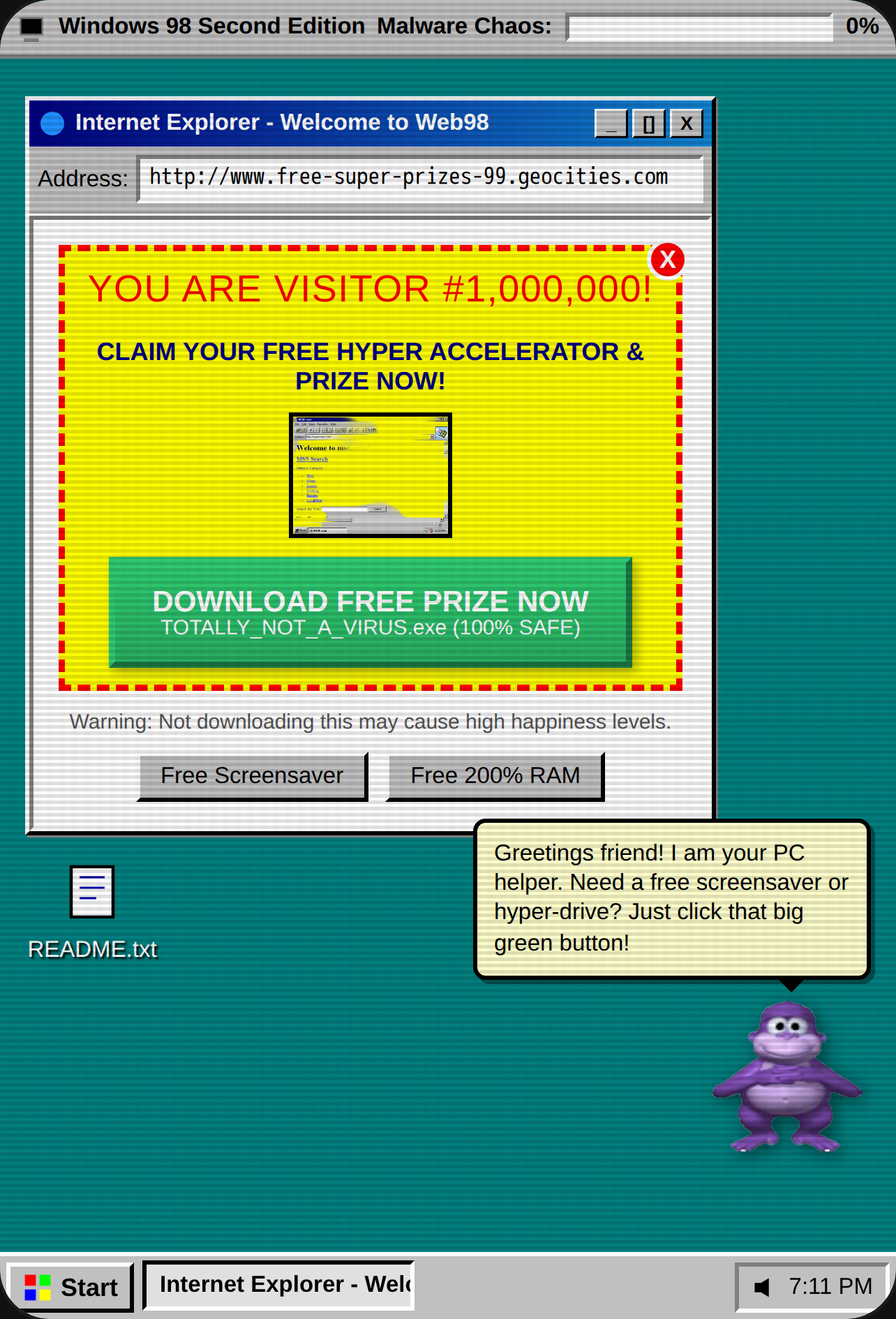 Windows 98 - Totally Safe PC ITS A TOTALLY SAFE WEBSITE cover