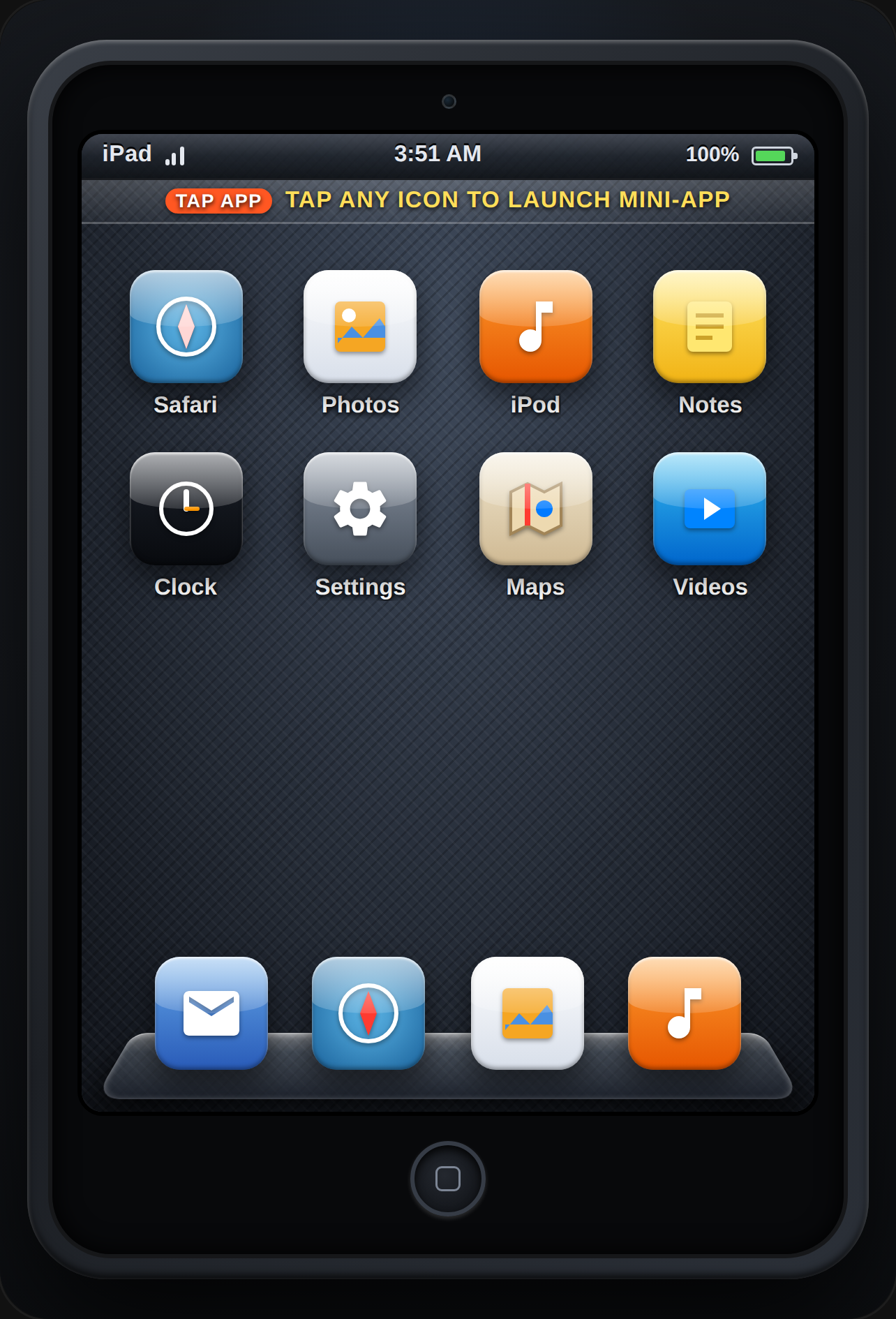 iPad 1 with home screen tap cover