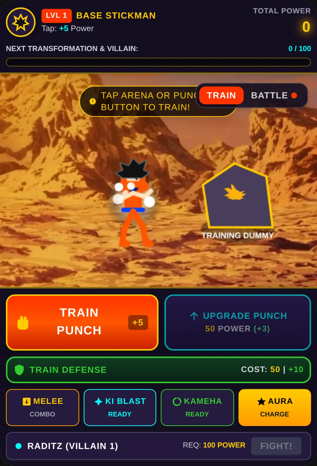 Stickman Goku: Saiyan Power Clicker Unlock more transformations and defeat bosses and upgrade defense cover