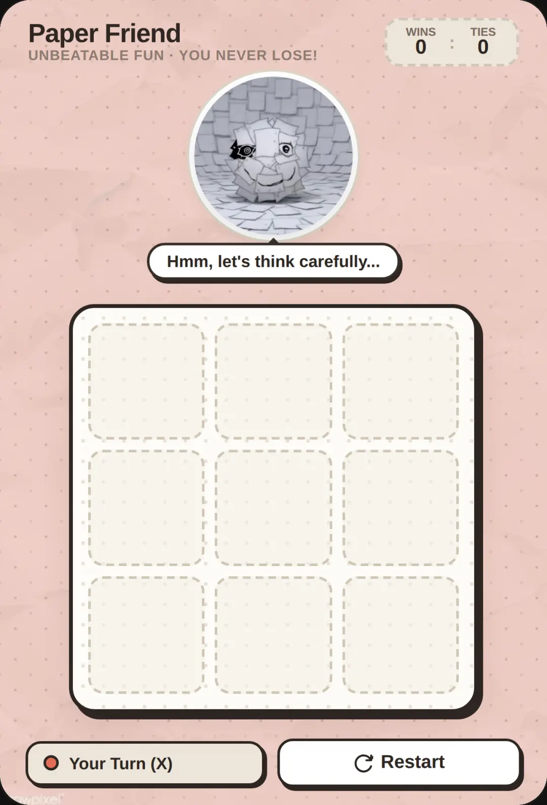 Paper Friend Tic-Tac-Toe (you can help him) cover