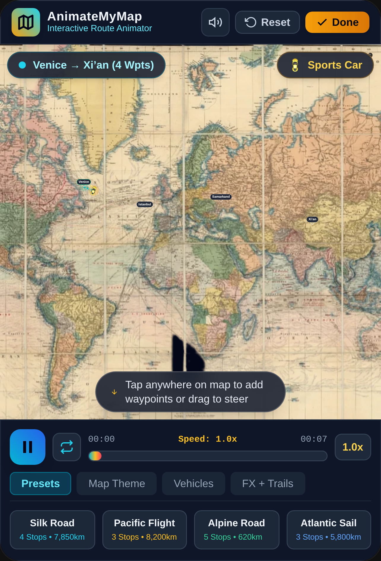 AnimateMyMap - Travel Route Animator cover