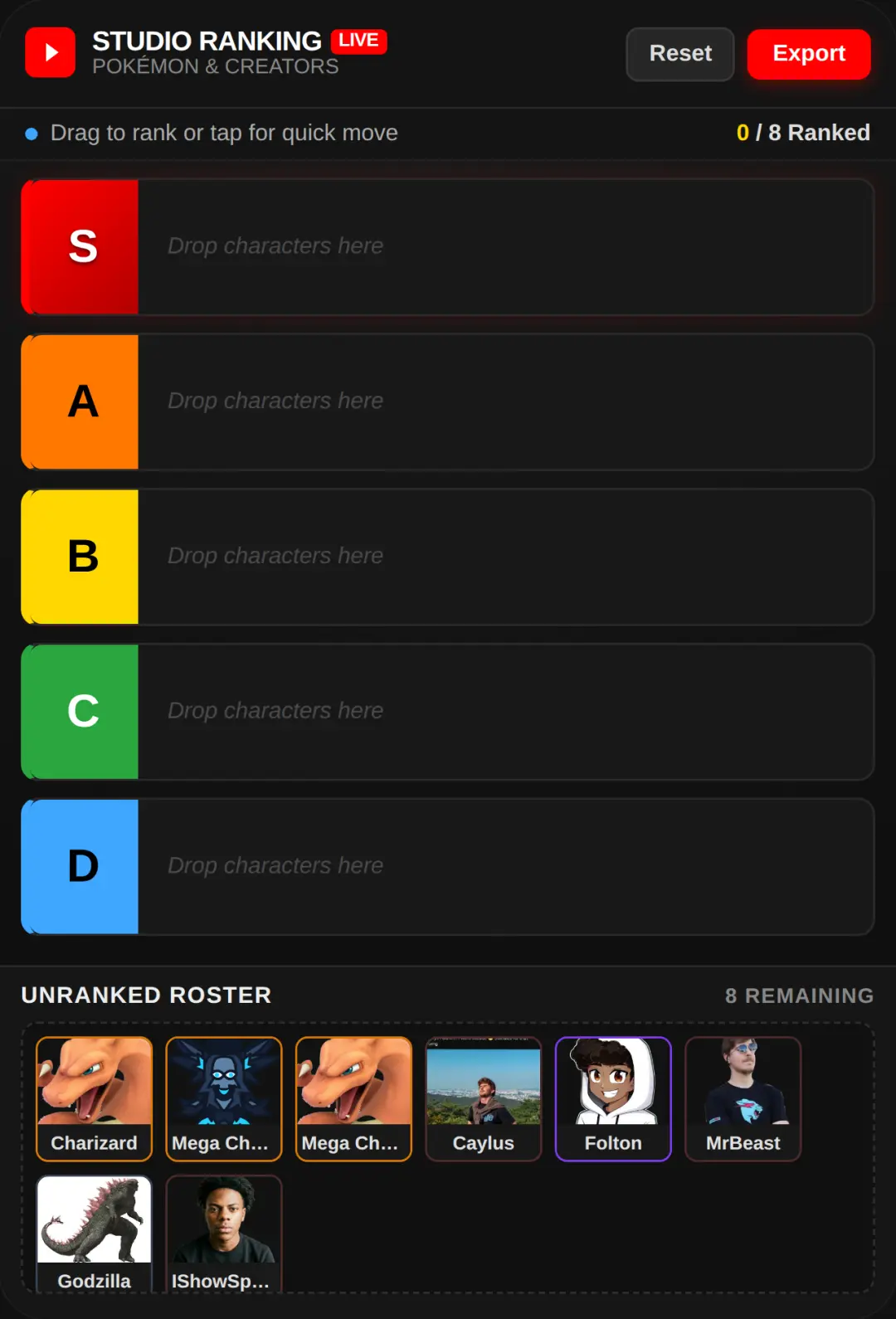 Pokémon and Creator Studio Tier List cover