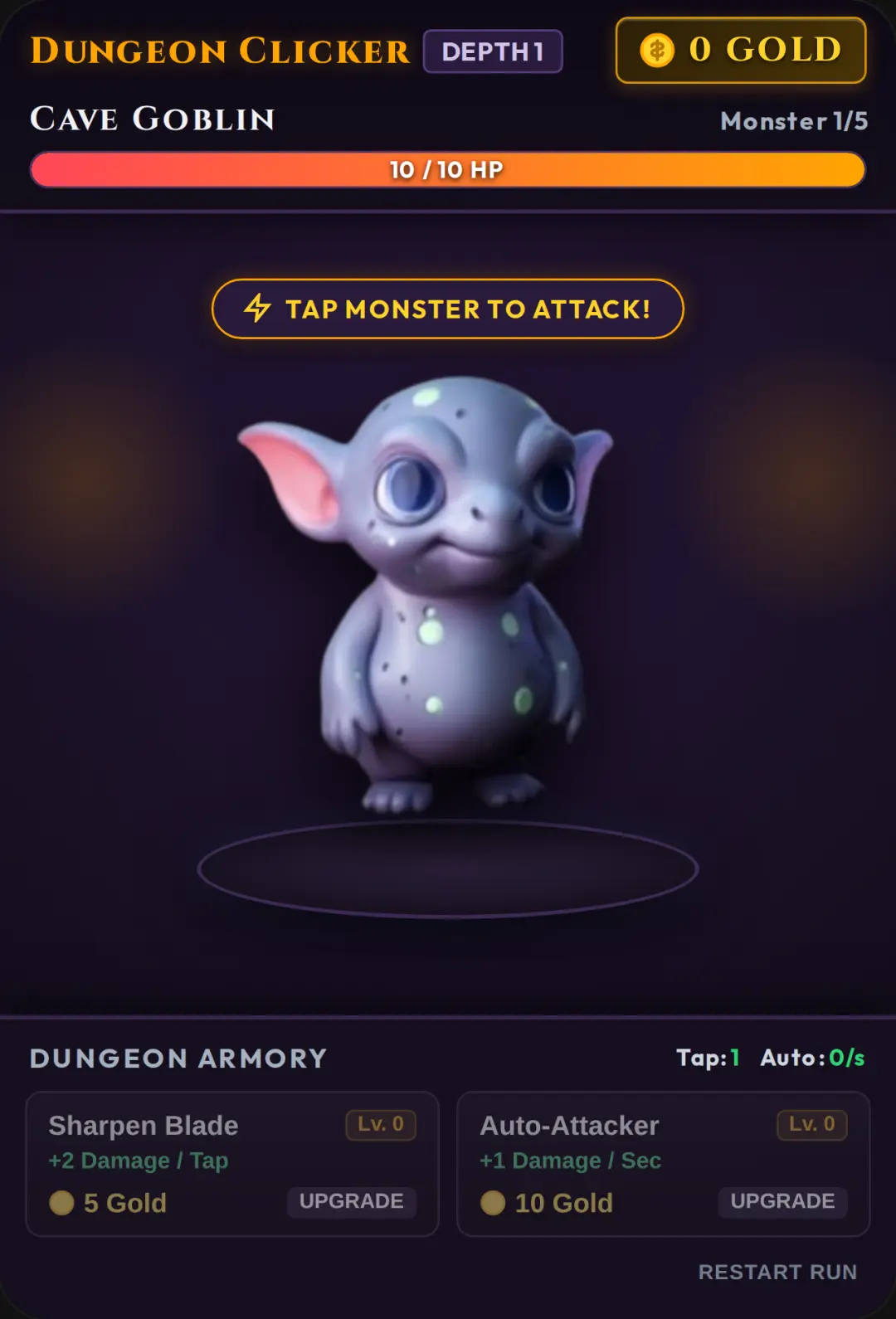 Dungeon Clicker my first game pls like it as much as u can cover