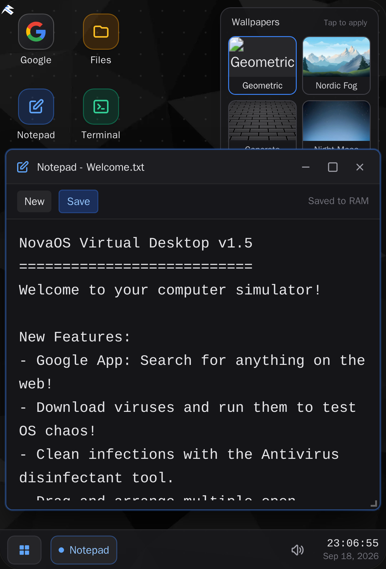 NovaOS - Minimalist Computer Simulator cover