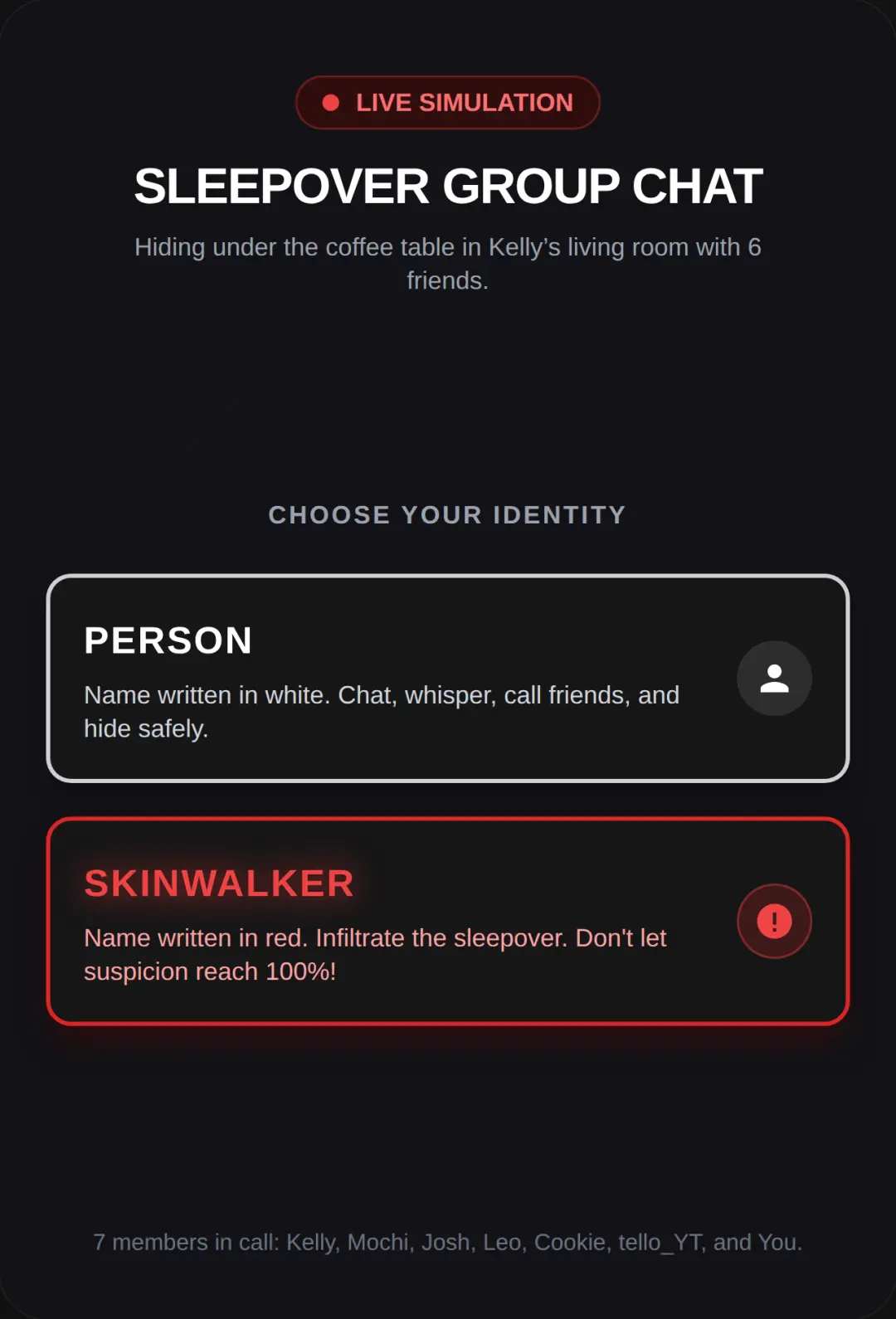 skinwalker group (don't get the suspicion meter 100%) cover