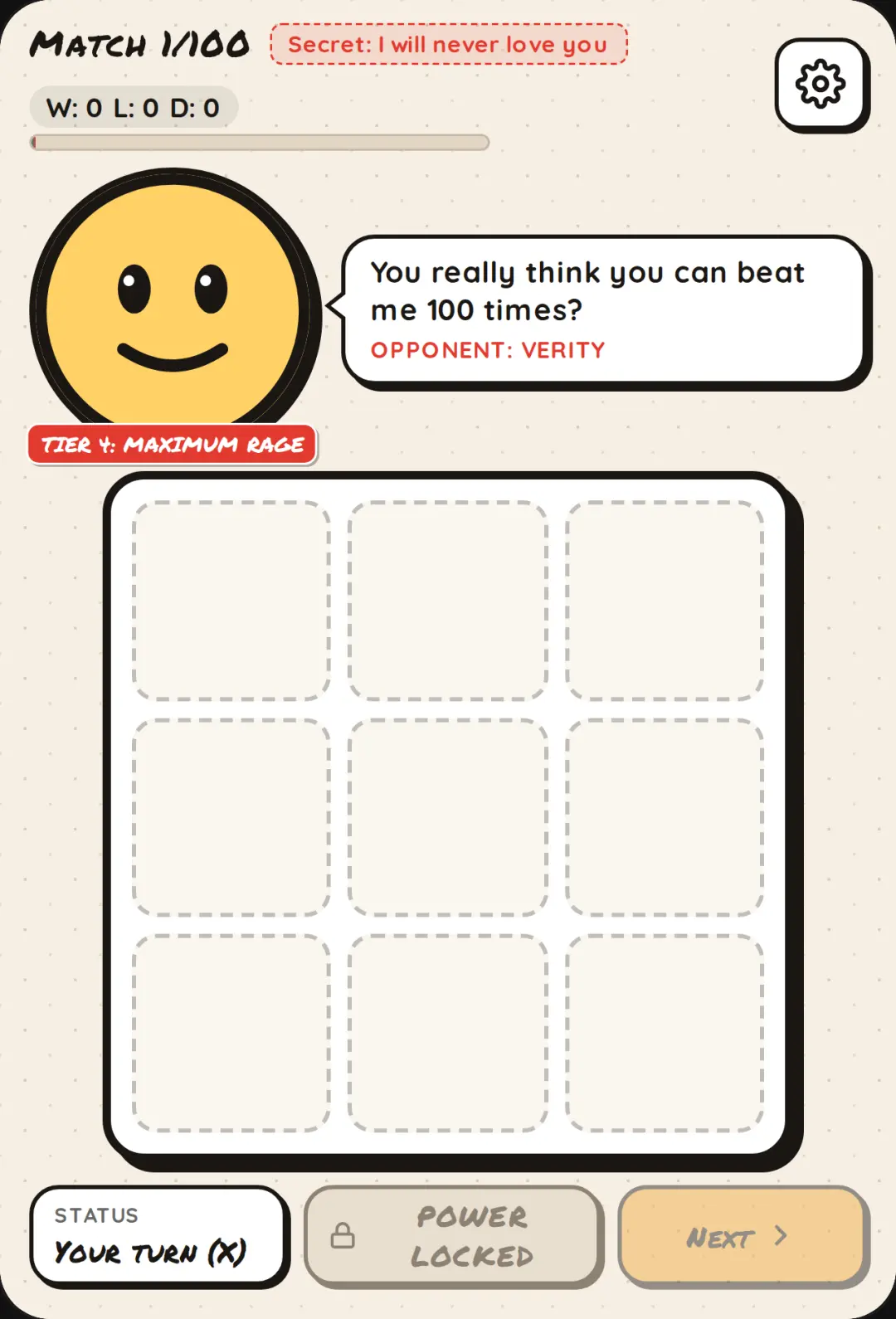 Verity Gauntlet: 100 Tic-Tac-Toe Matches cover