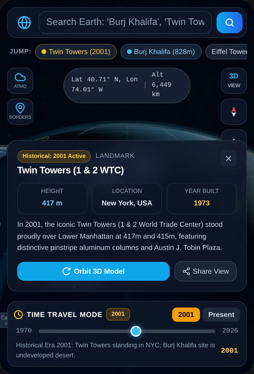 Google Earth 3D — Global Search, 3D Landmarks & Time Travel cover