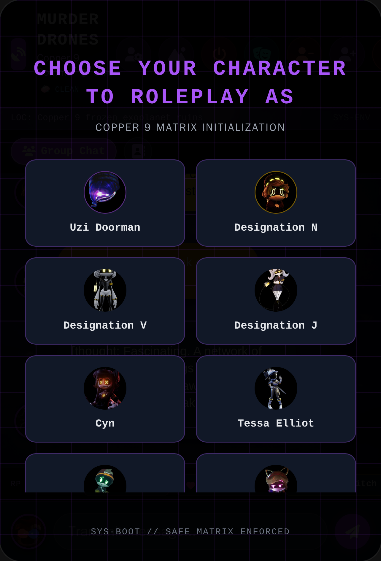 Murder Drones Chat role-play cover