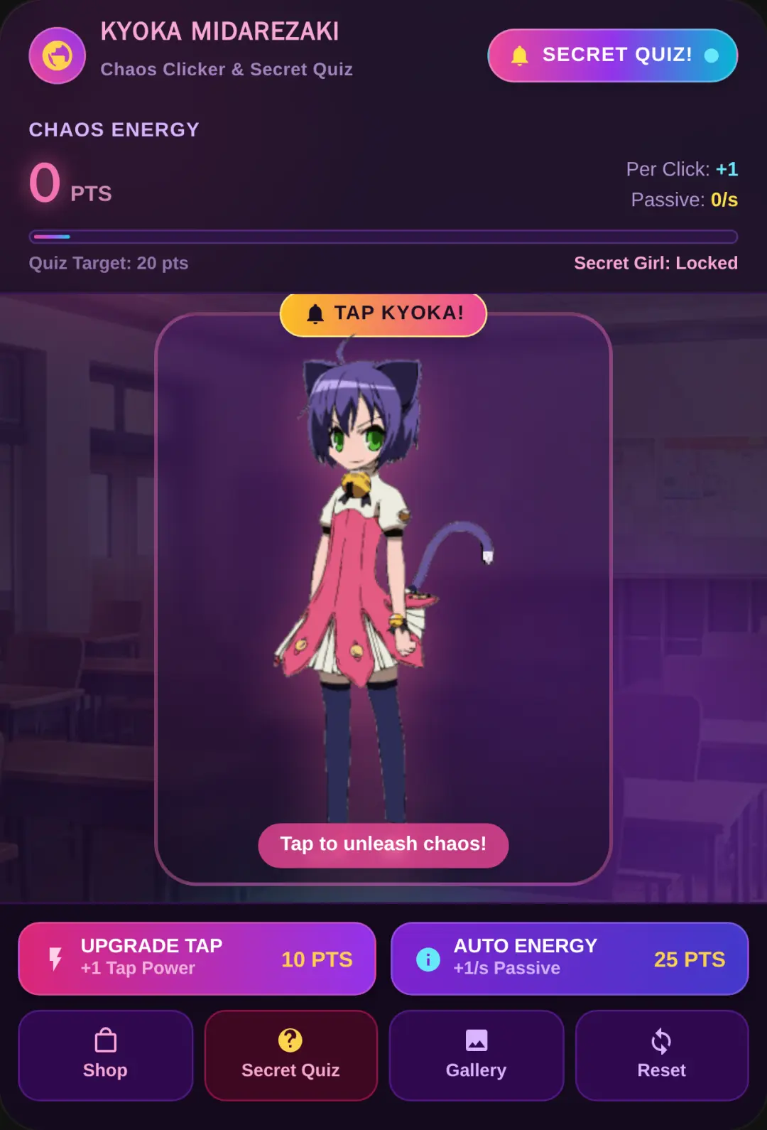 Kyoka/kyouka Midarezaki Clicker & cute secret girl character names identify minigame cover