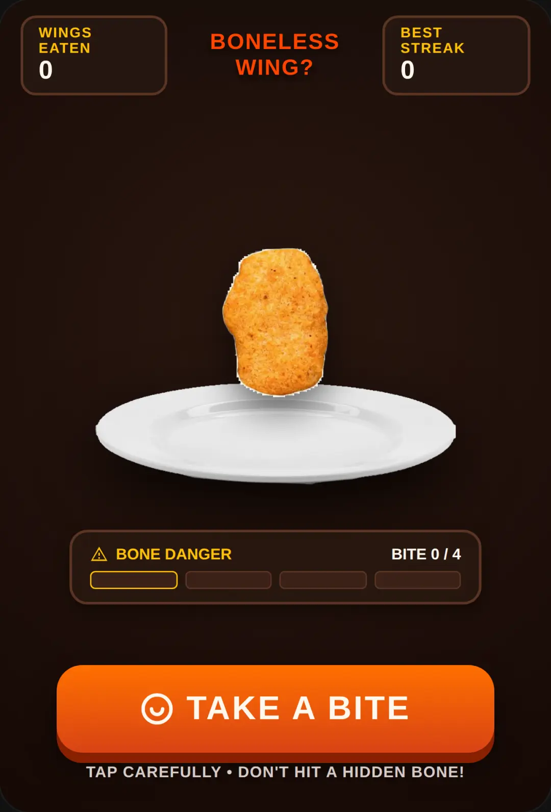He took a bite of a boneless wing cover