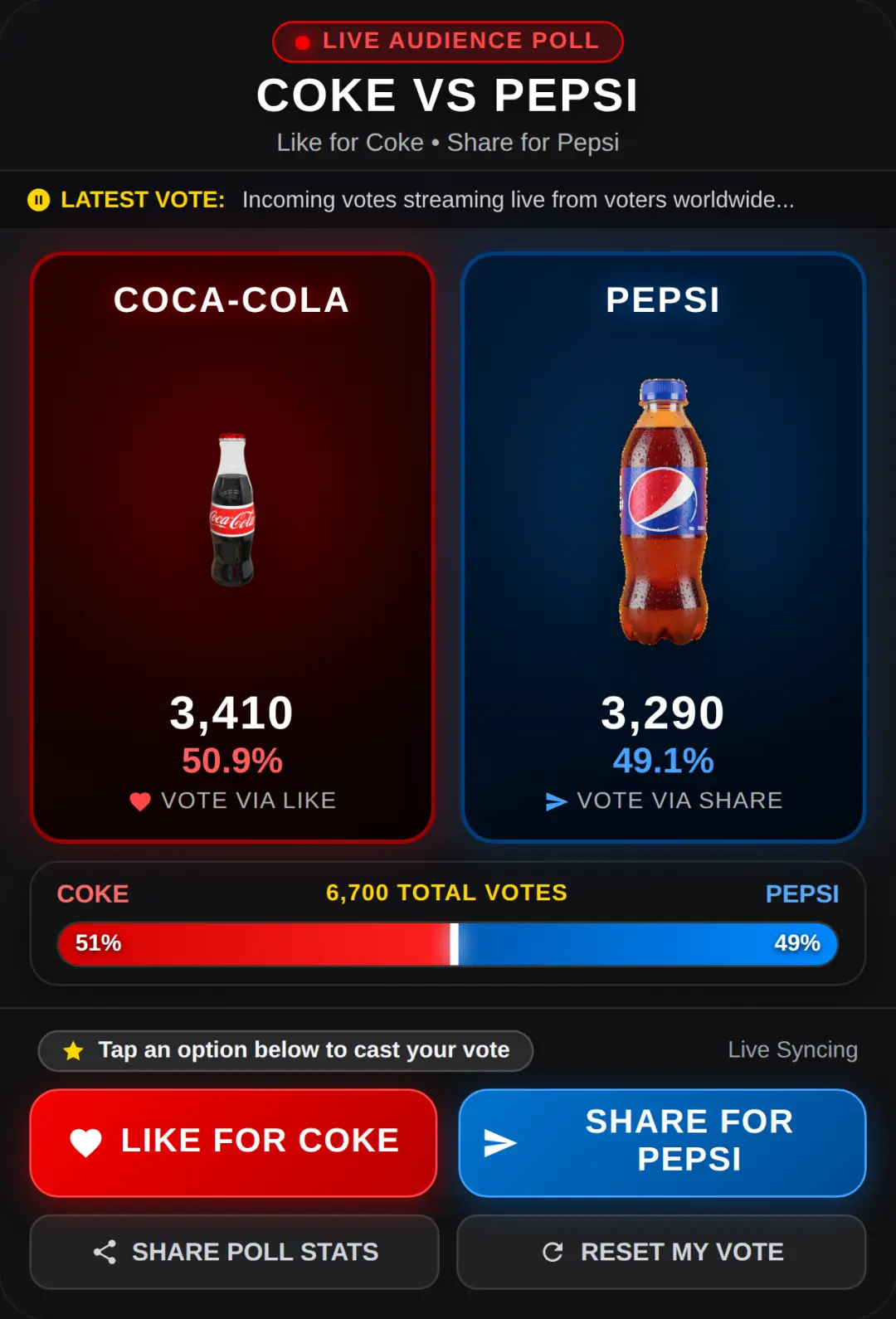 Coke vs Pepsi - Live Battle Poll cover