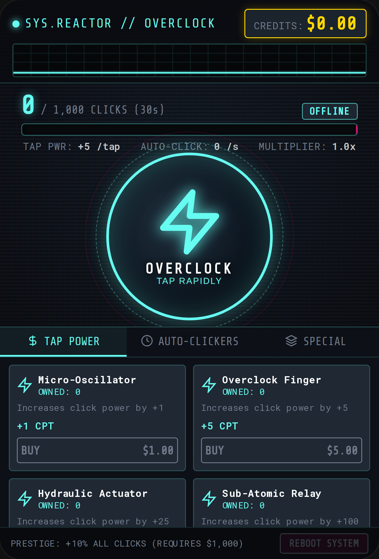 CYBER OVERCLOCK // 1000 CPS REACTOR 30 SECONDS TO 1000 cover