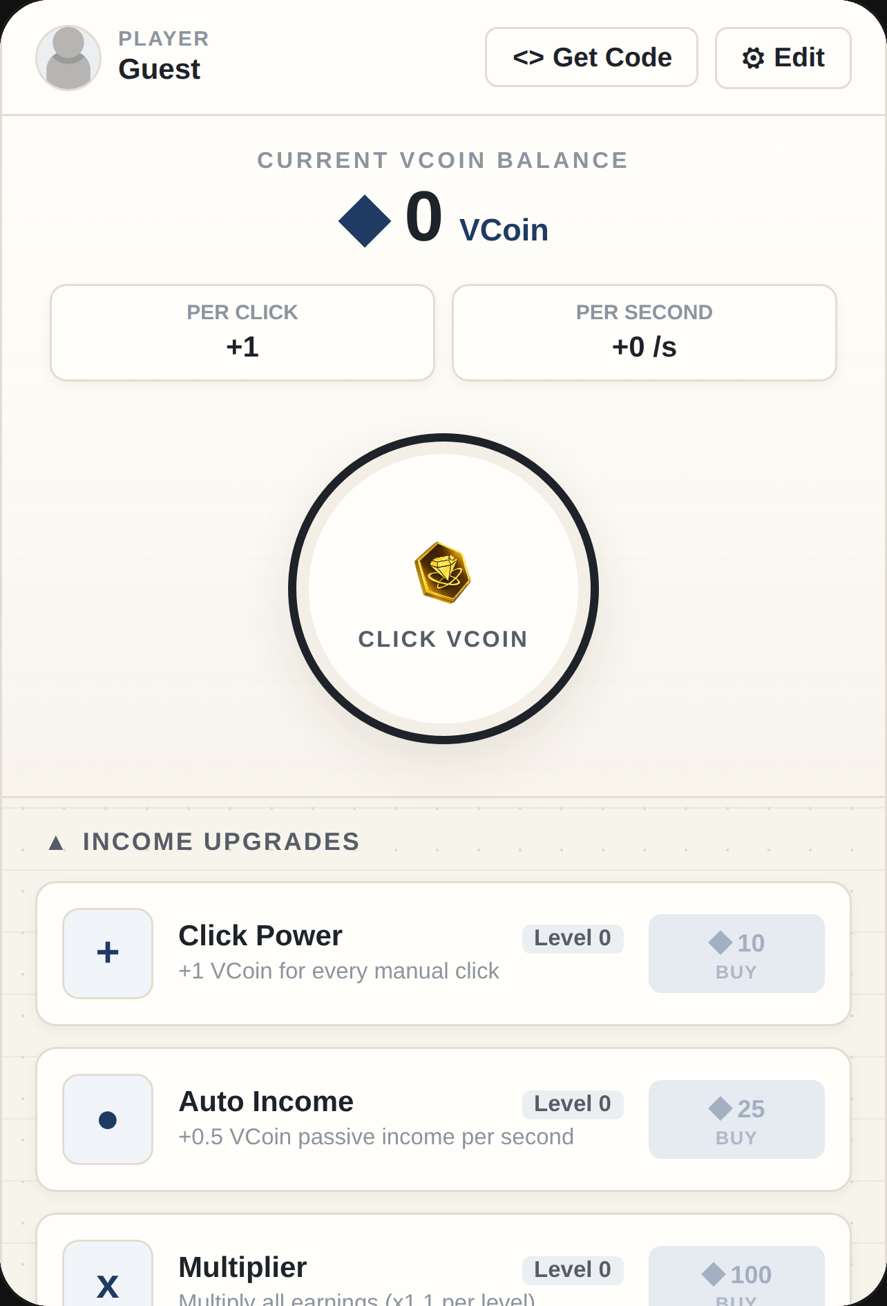 VCoin Clicker - Change name to "vyr666" to activate cheat cover