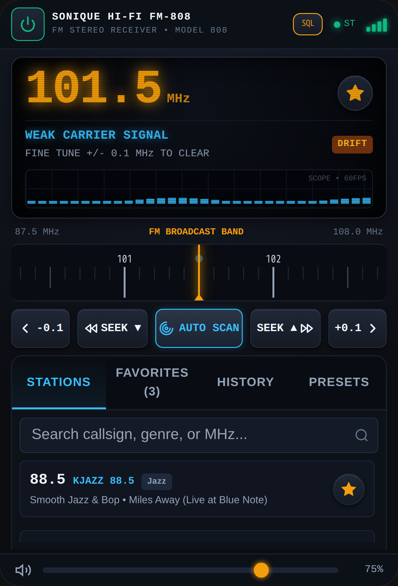 SONIQUE FM-808 Precision Tuner cover