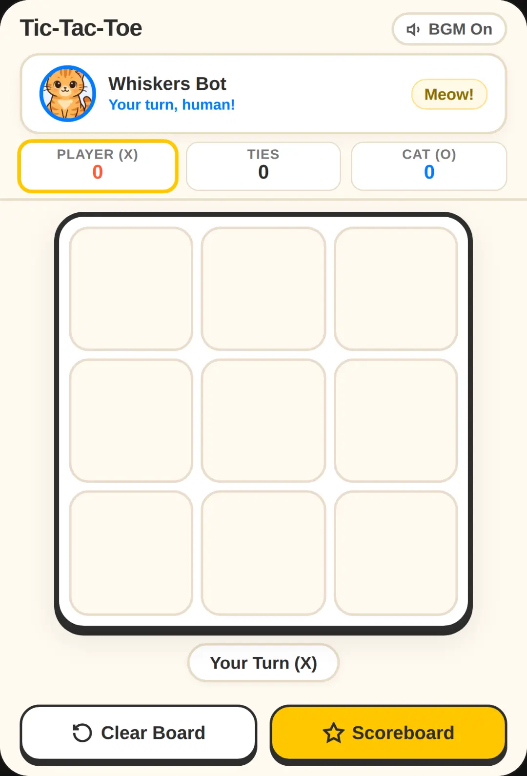 Tic Tac Toe: Player vs Cat Bot cover