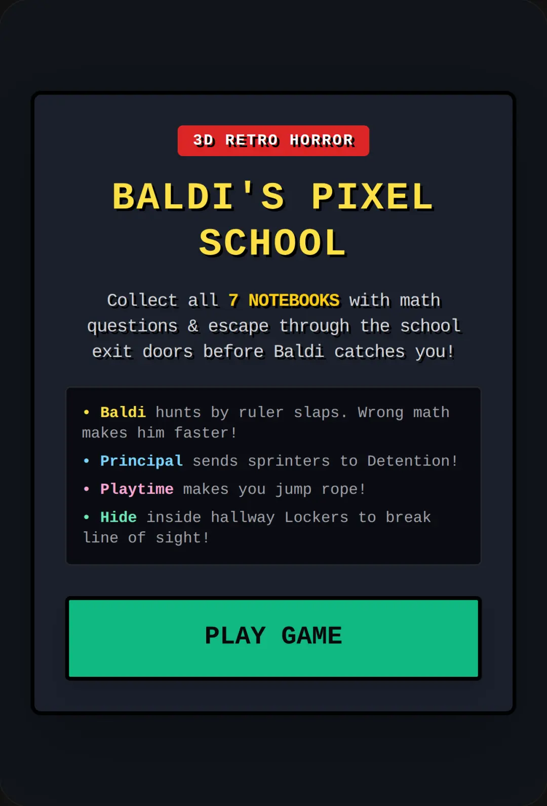 Baldi's Pixel School Escape cover