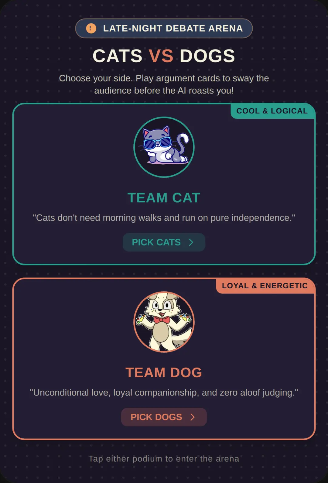 Great Debate Arena: Cat vs Dog cover