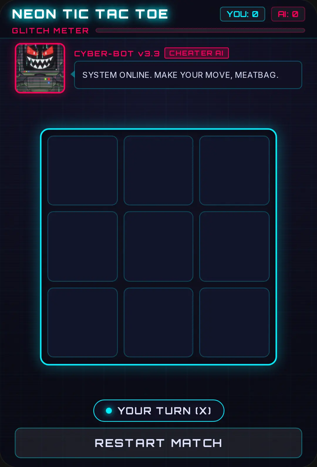Neon Tic Tac Toe! DEFEAT THE CHEATER!