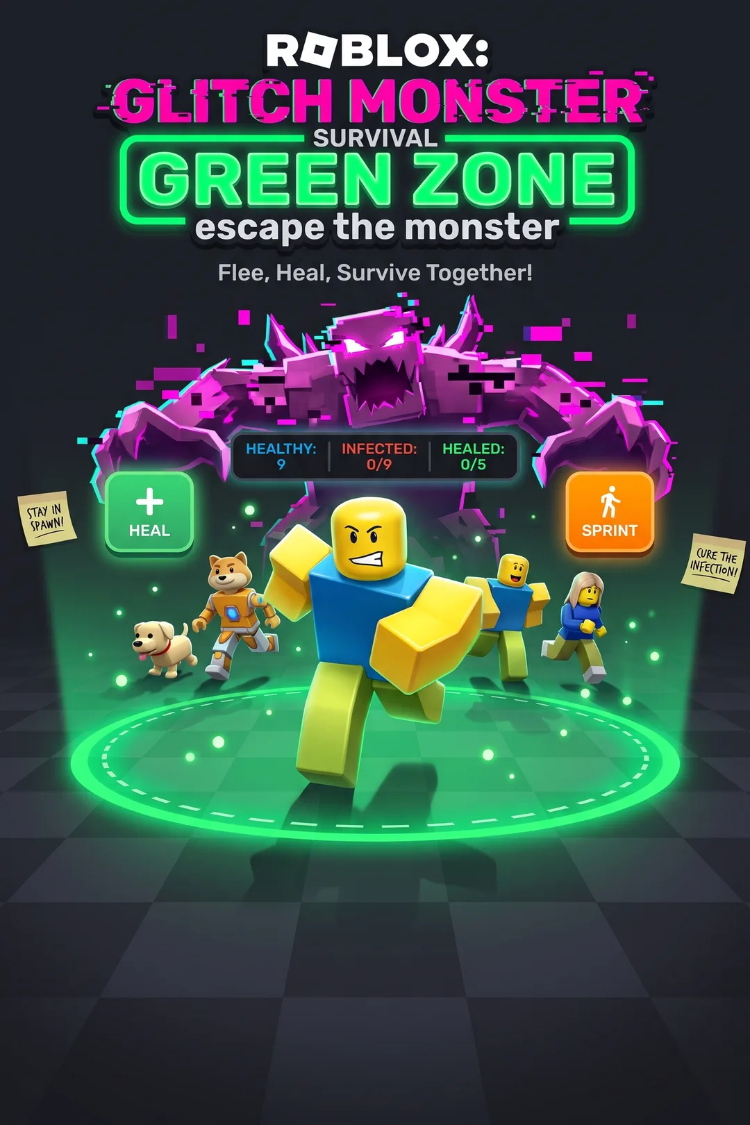 Roblox: Glitch Monster Survival - Green Zone Healing - escape the monster