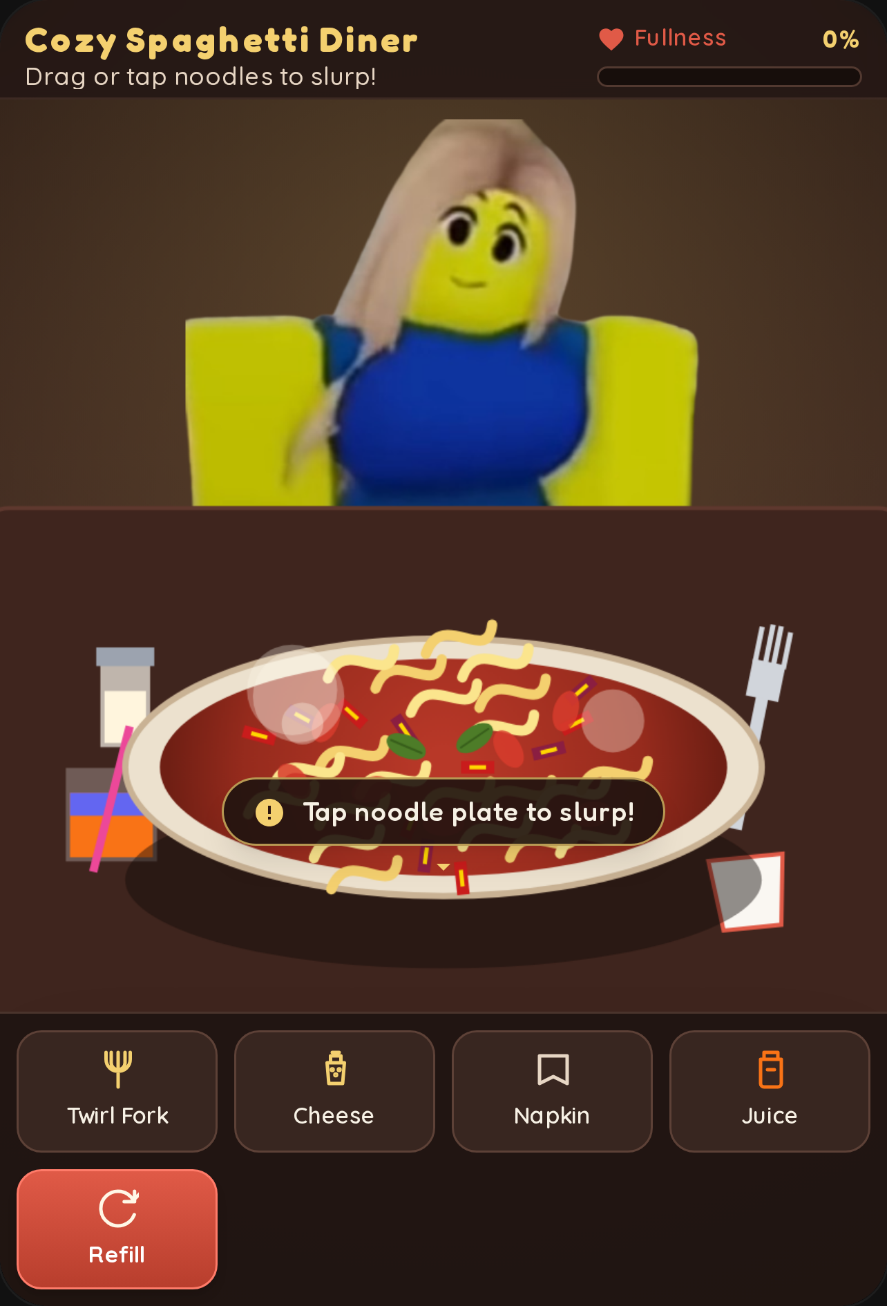 Cozy Spaghetti Dinner andorange blueberry juice. cover
