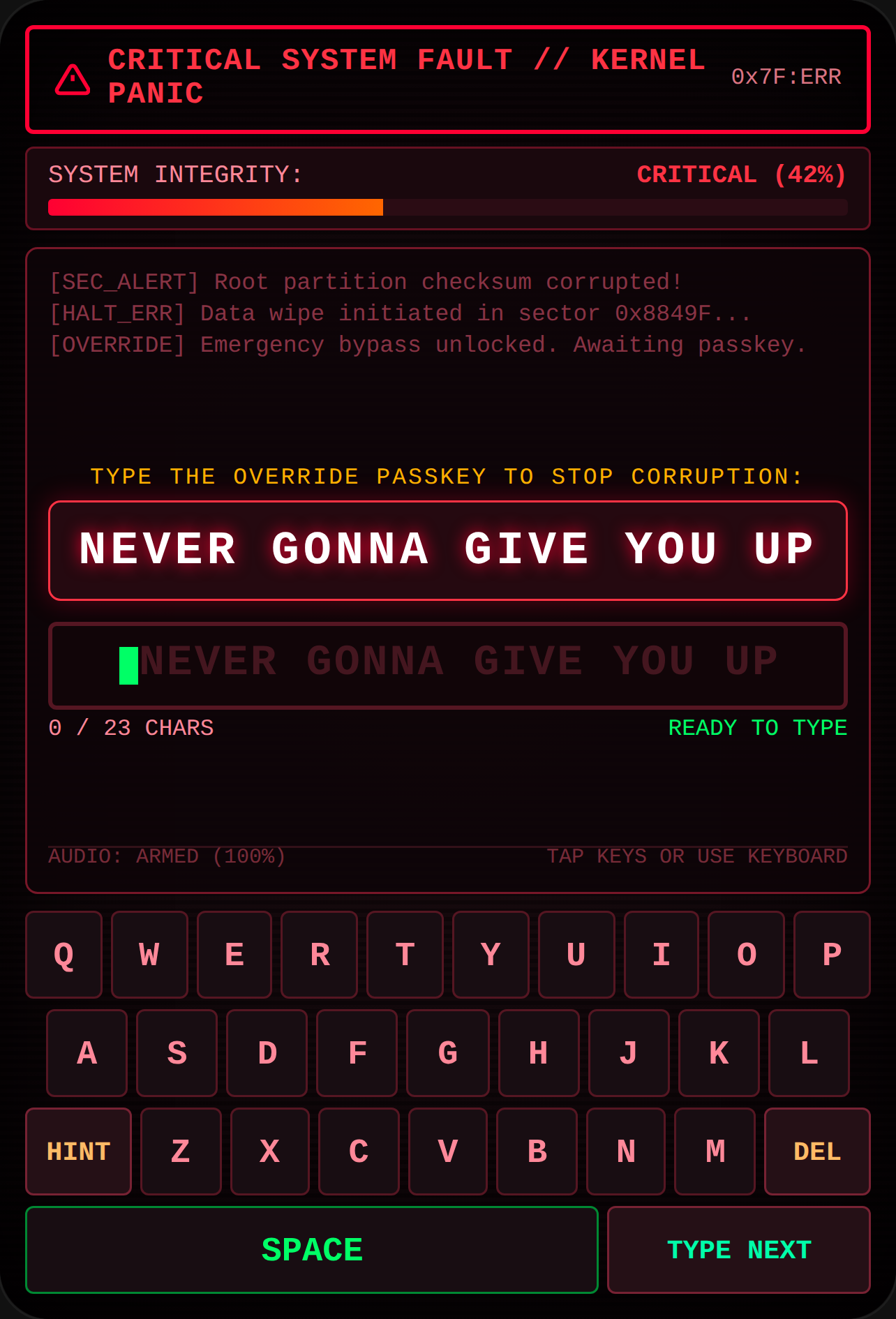 Type never gonna give you up cover