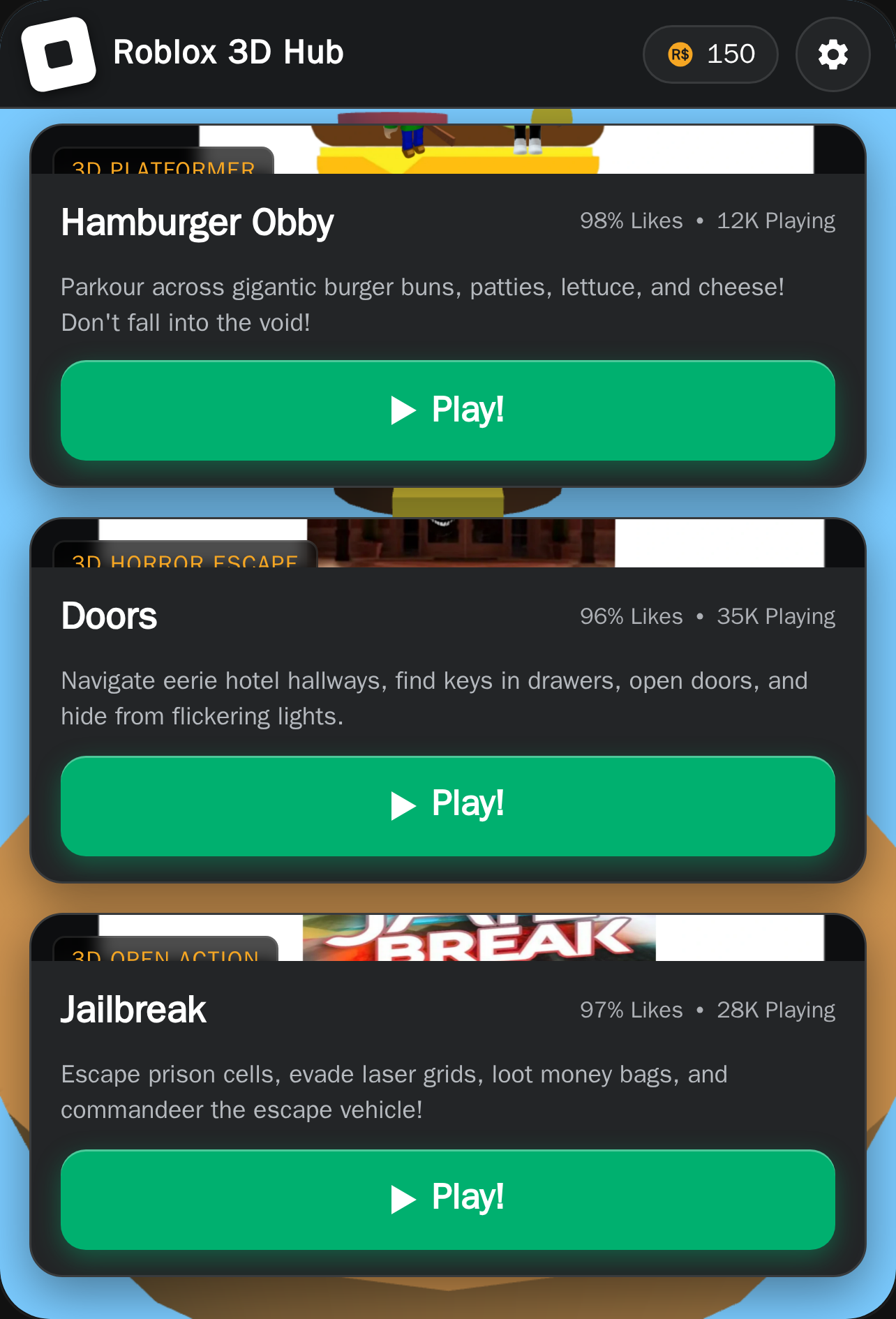 Roblox 3D Hub: play all the playables cover