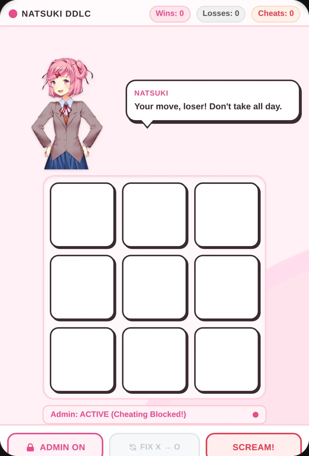 Natsuki Tic-Tac-Toe (go to full screen ;) ) cover