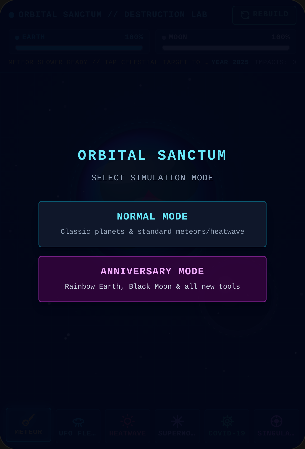 Cosmic Destruction: Earth & Moon Sandbox