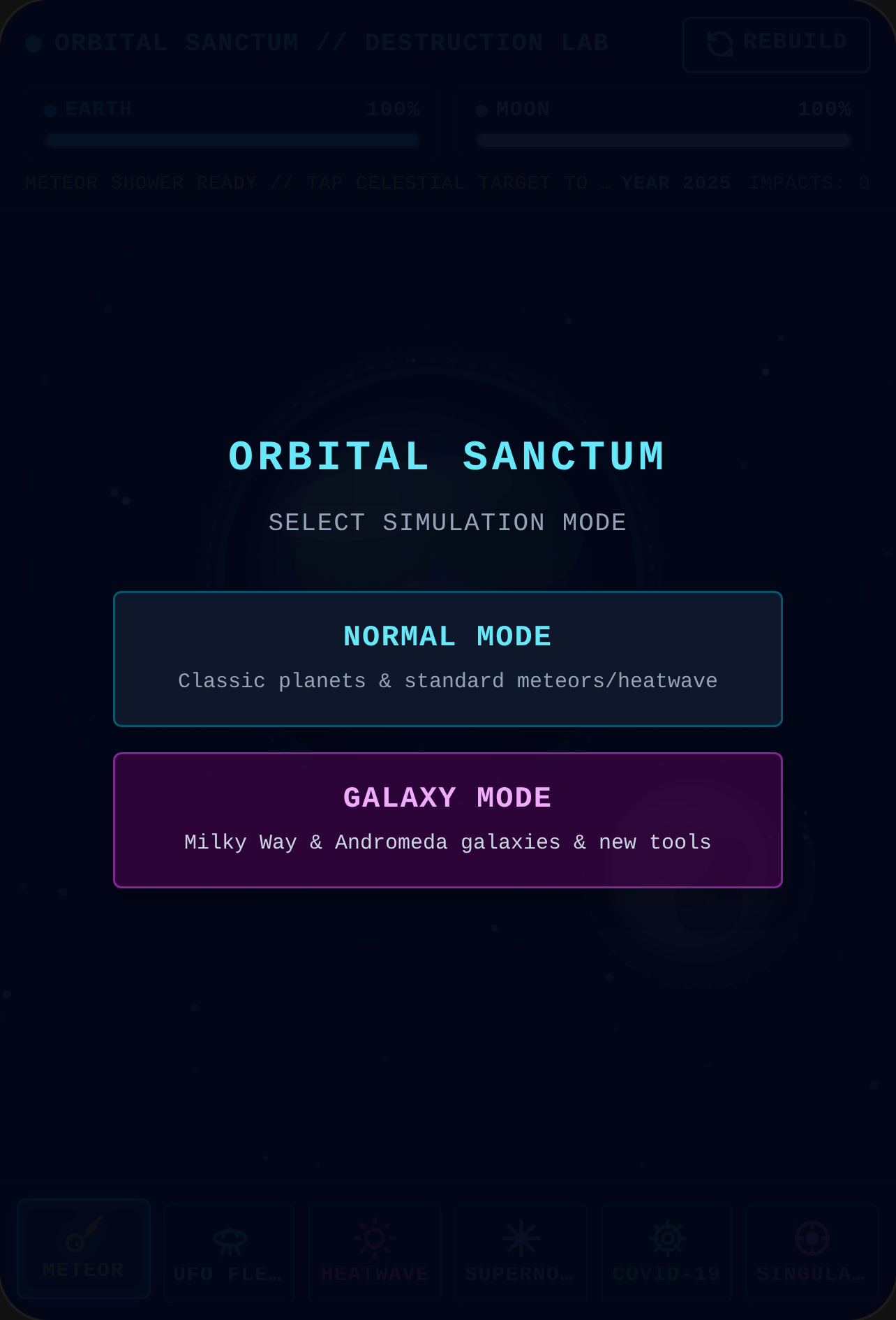 Cosmic Destruction: Earth & Moon Sandbox