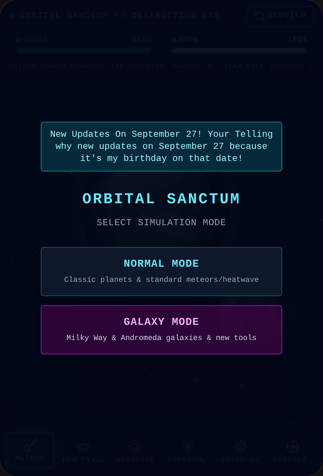 Cosmic Destruction: Earth & Moon Sandbox