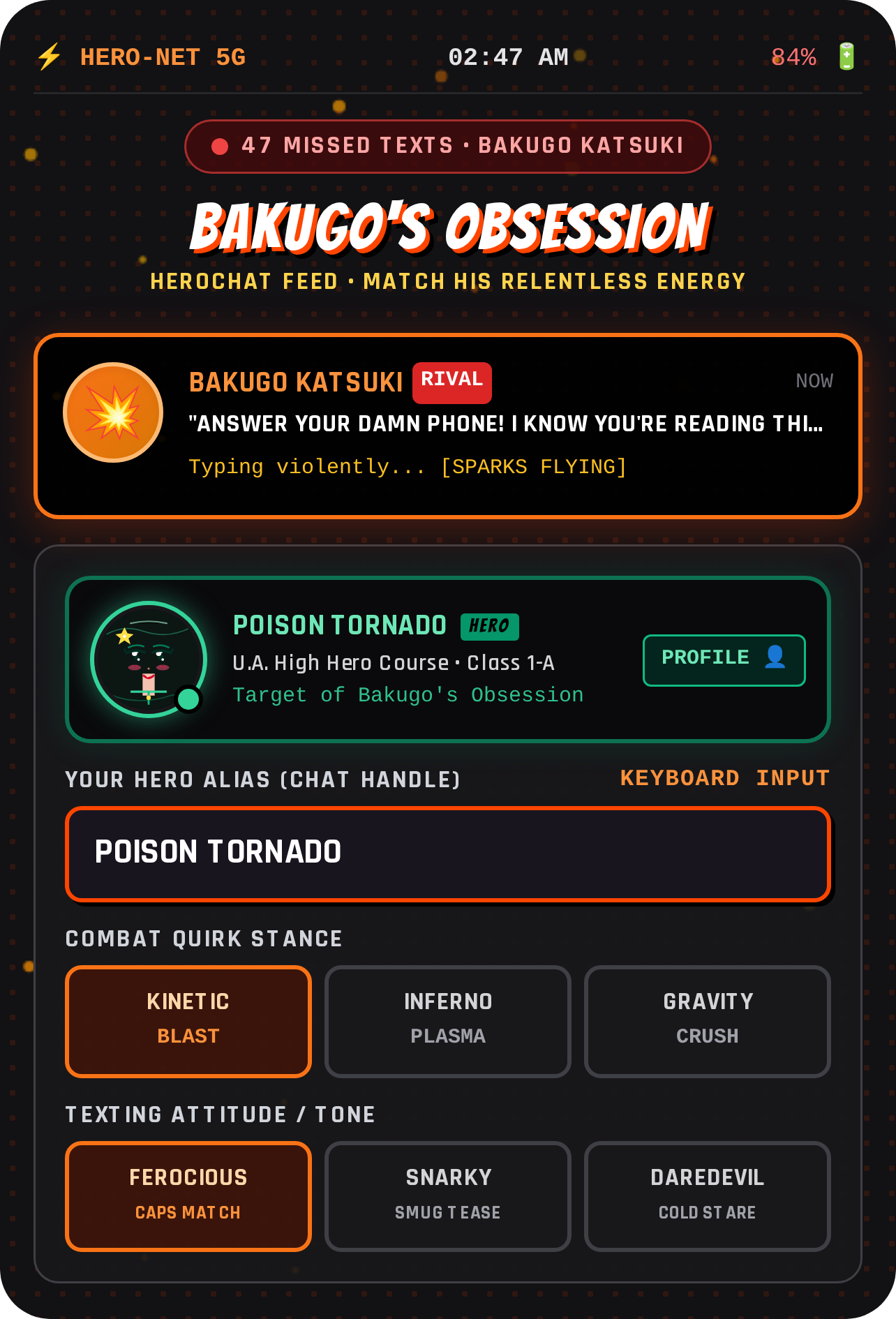 Bakugo's Obsession: Hero Chat (sorry if its bad bruh) cover