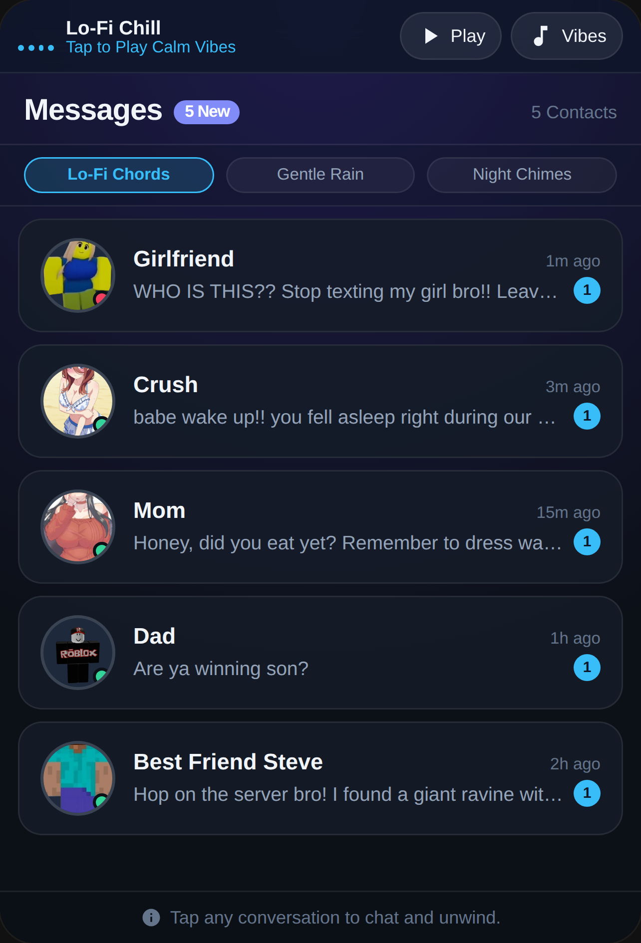 Lo-Fi Messenger Sorry if you started texting there's a text already saying first that so you can text cover